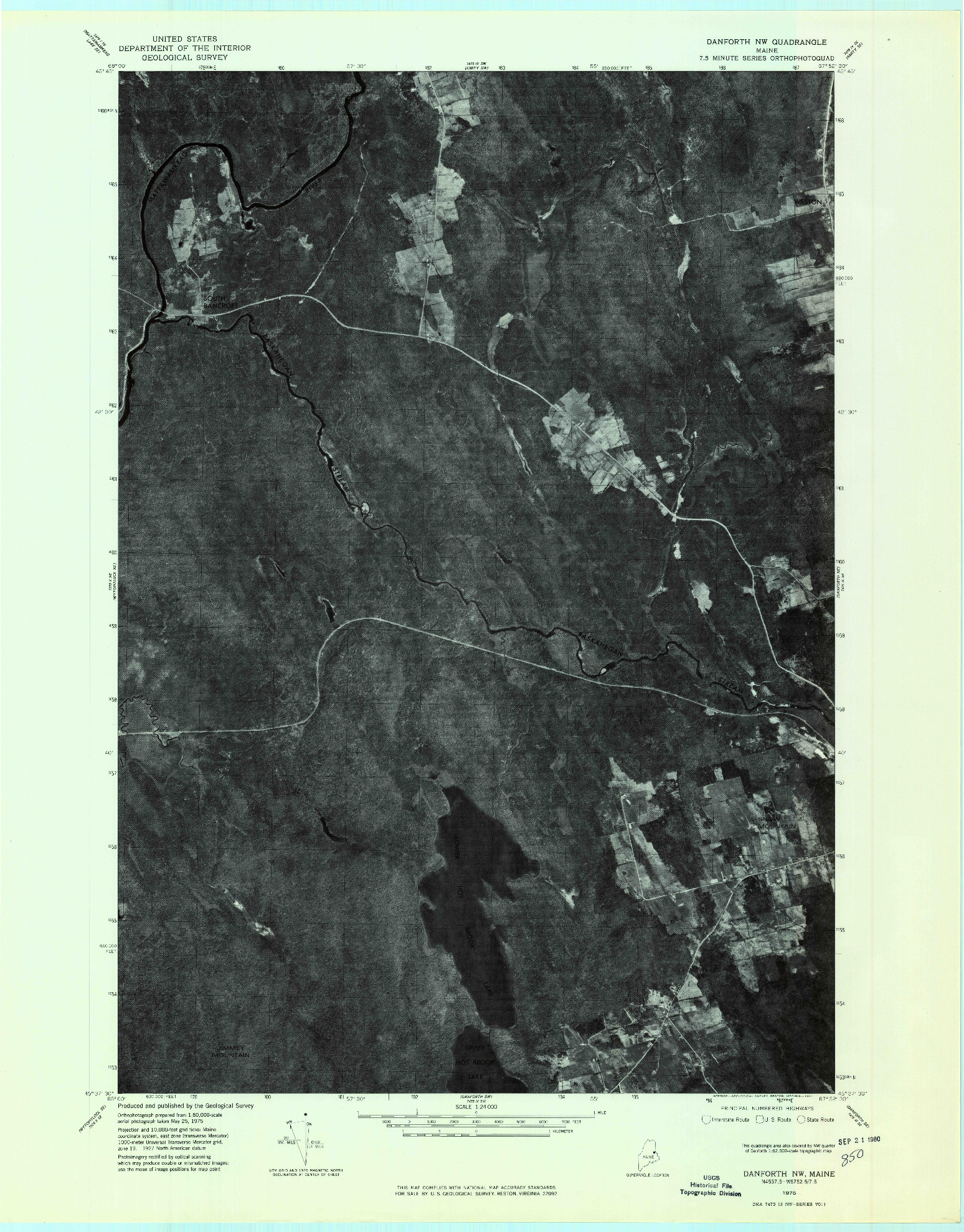 USGS 1:24000-SCALE QUADRANGLE FOR DANFORTH NW, ME 1975