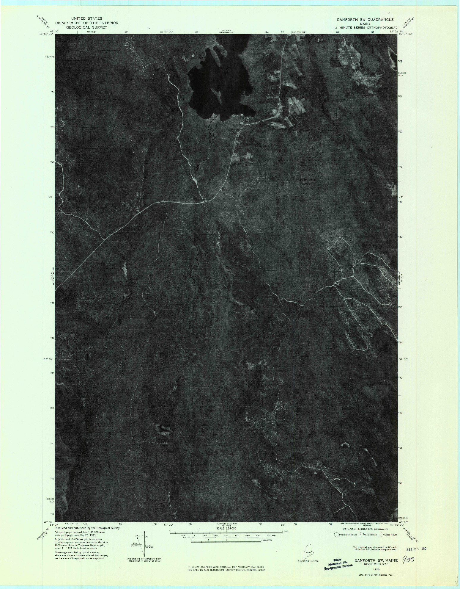 USGS 1:24000-SCALE QUADRANGLE FOR DANFORTH SW, ME 1975