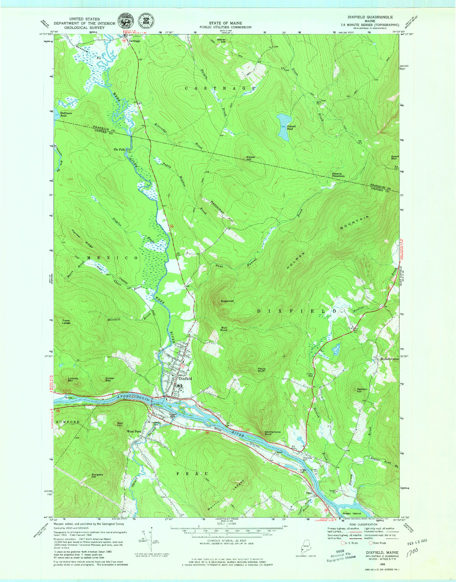 USGS 1:24000-SCALE QUADRANGLE FOR DIXFIELD, ME 1968