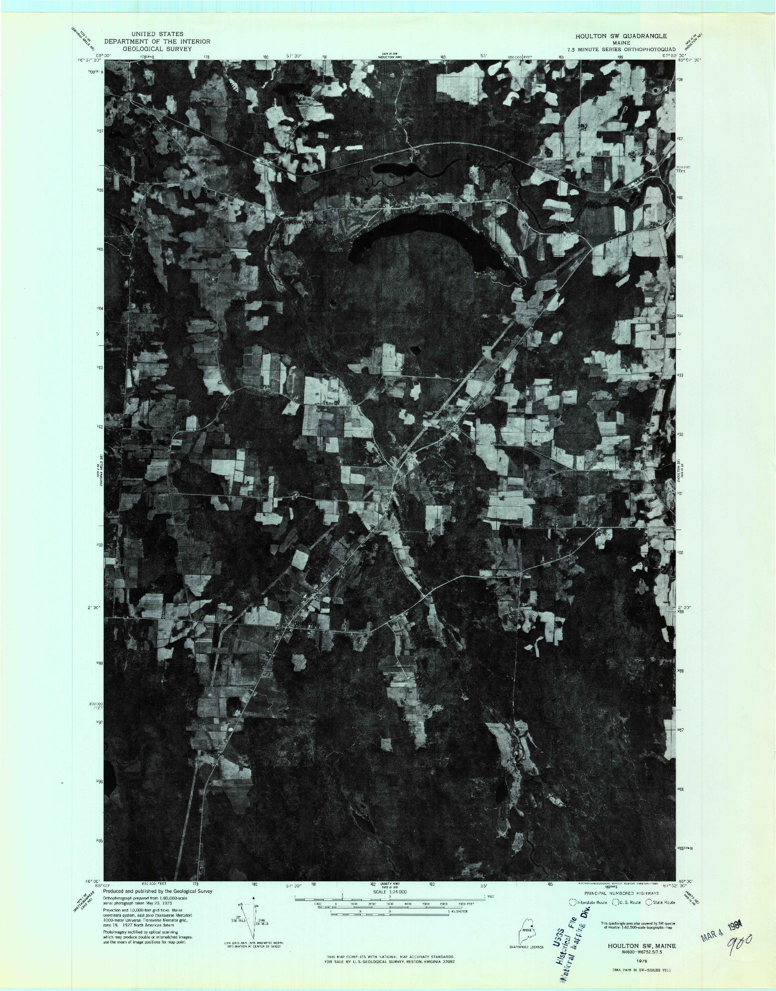 USGS 1:24000-SCALE QUADRANGLE FOR HOULTON SW, ME 1975