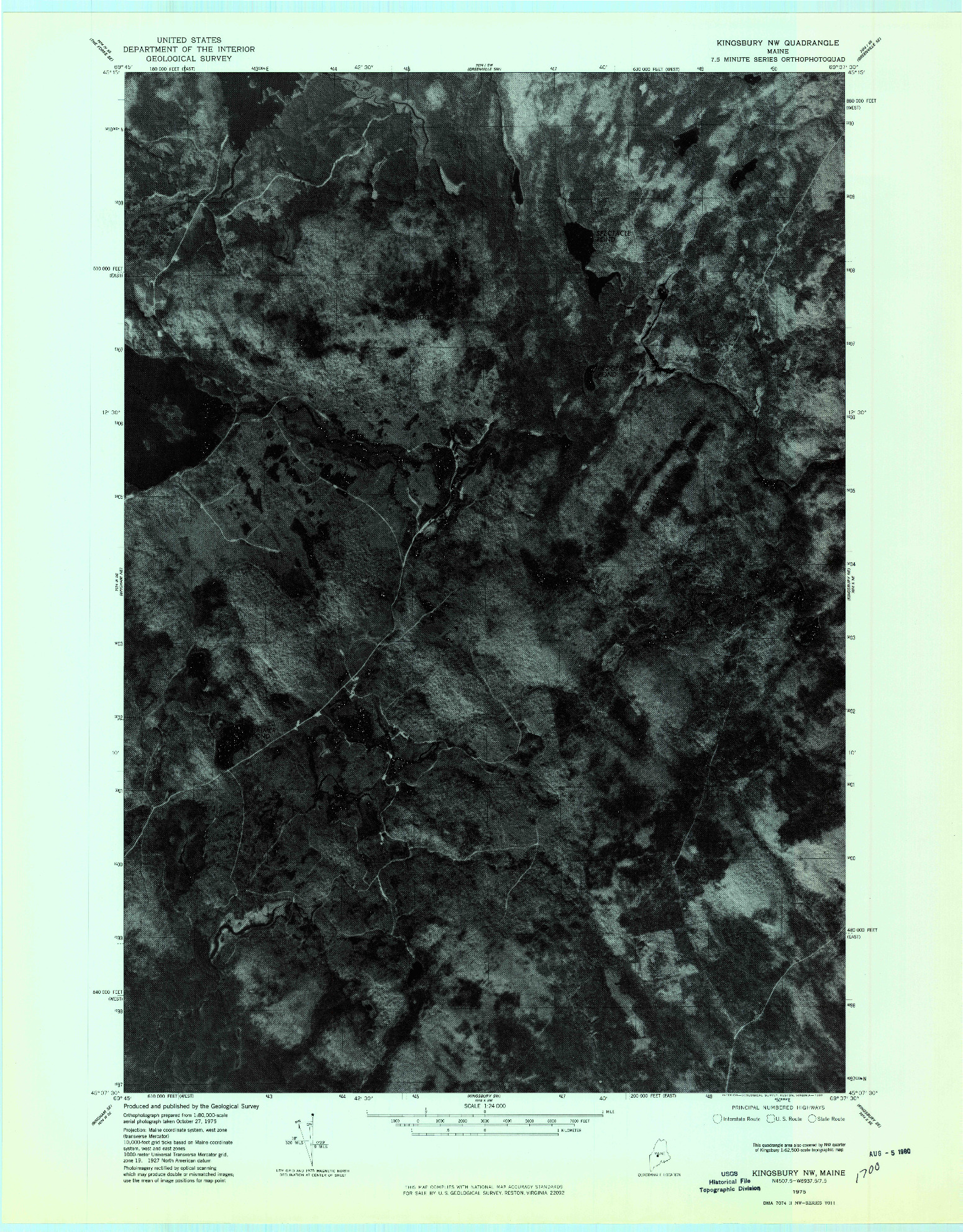 USGS 1:24000-SCALE QUADRANGLE FOR KINGSBURY NW, ME 1975