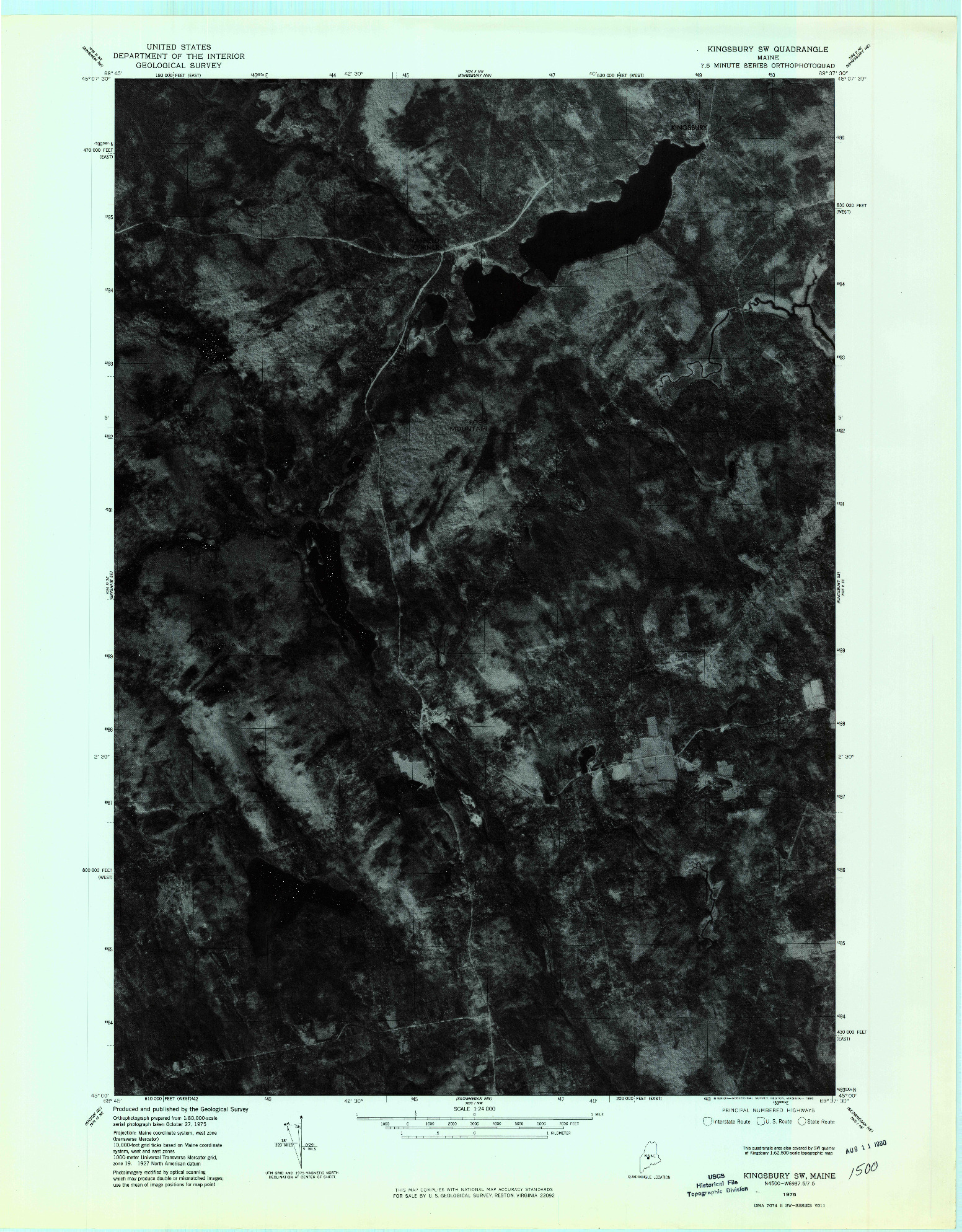 USGS 1:24000-SCALE QUADRANGLE FOR KINGSBURY SW, ME 1975