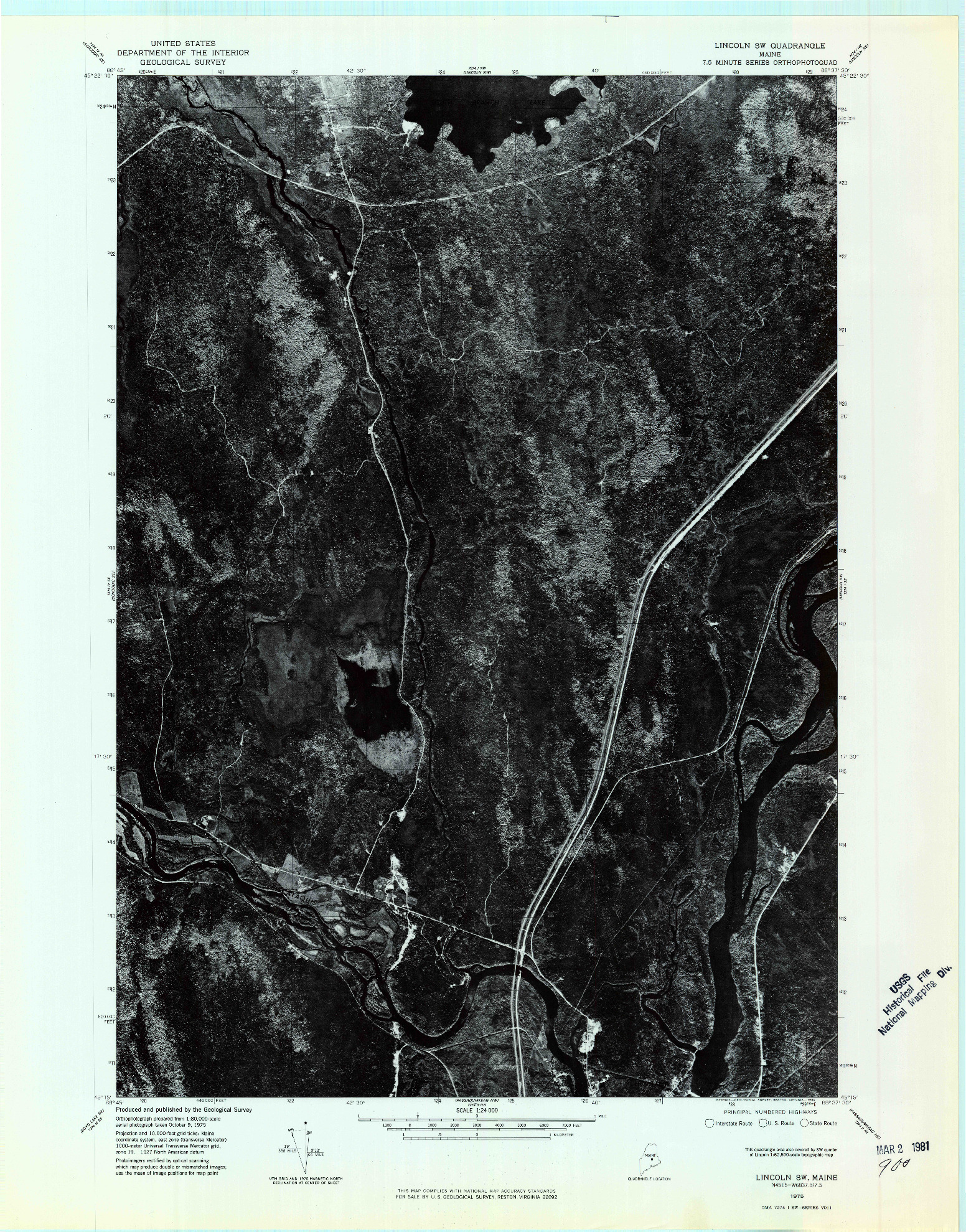 USGS 1:24000-SCALE QUADRANGLE FOR LINCOLN SW, ME 1975