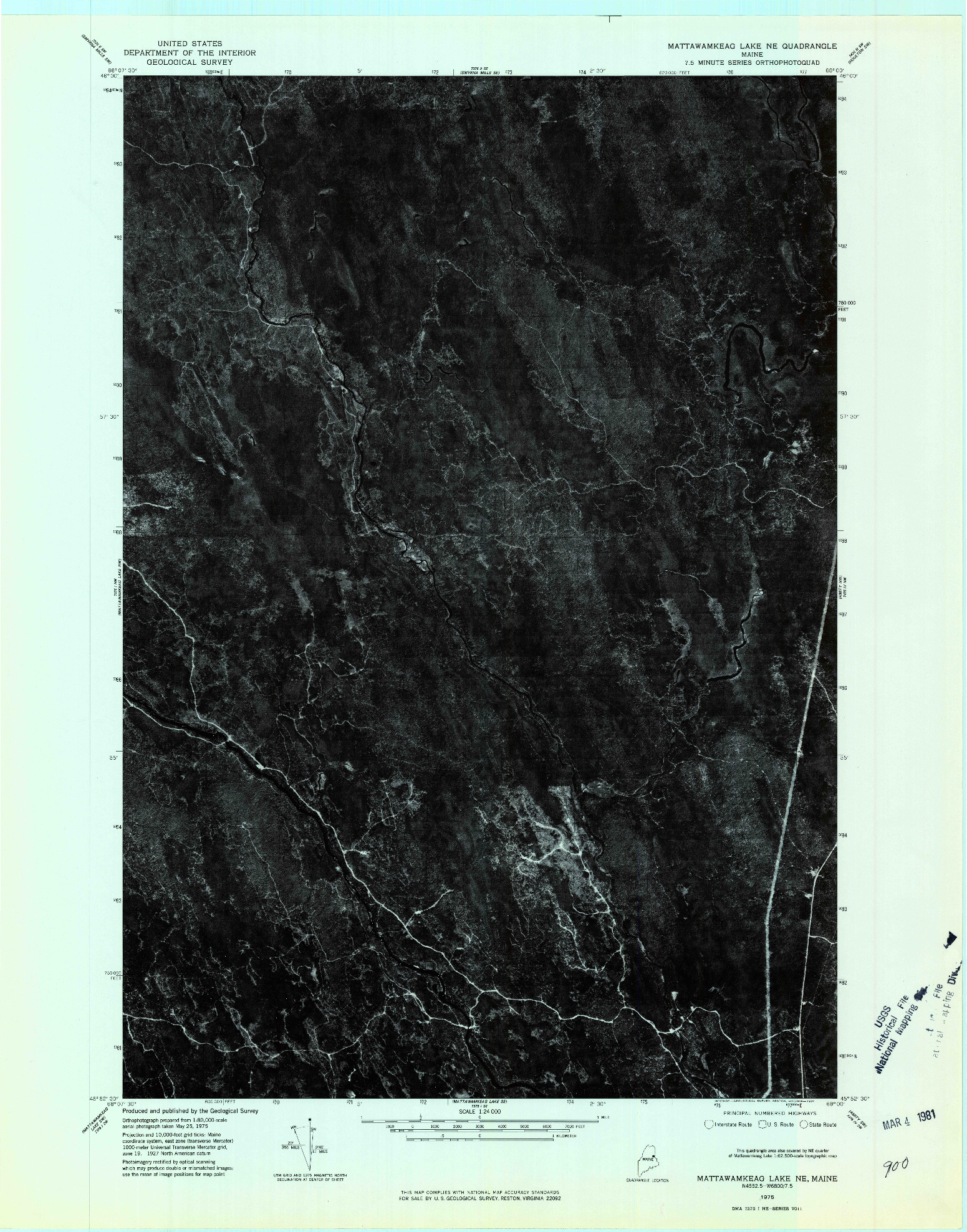 USGS 1:24000-SCALE QUADRANGLE FOR MATTAWAMKEAG LAKE NE, ME 1975