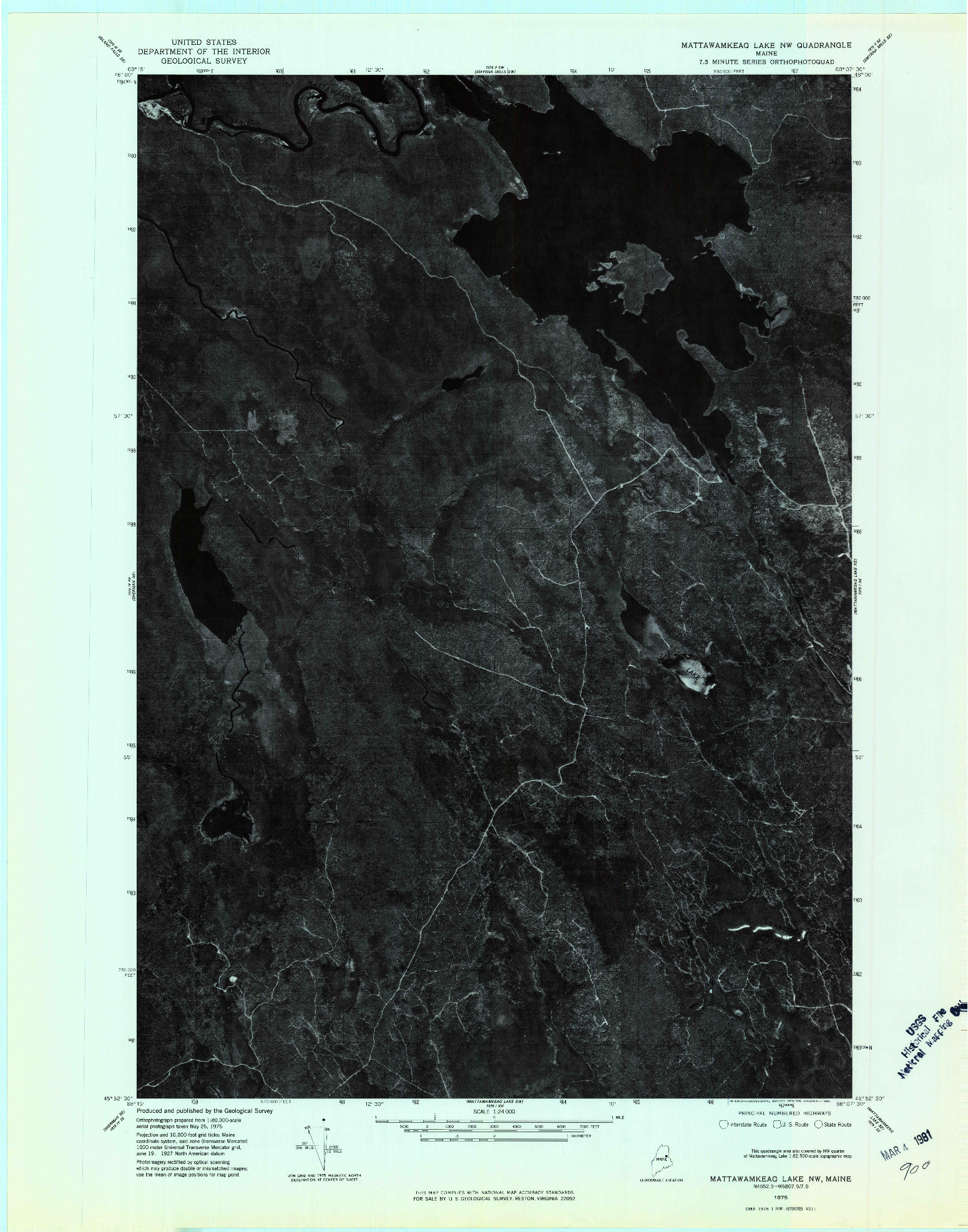 USGS 1:24000-SCALE QUADRANGLE FOR MATTAWAMKEAG LAKE NW, ME 1975