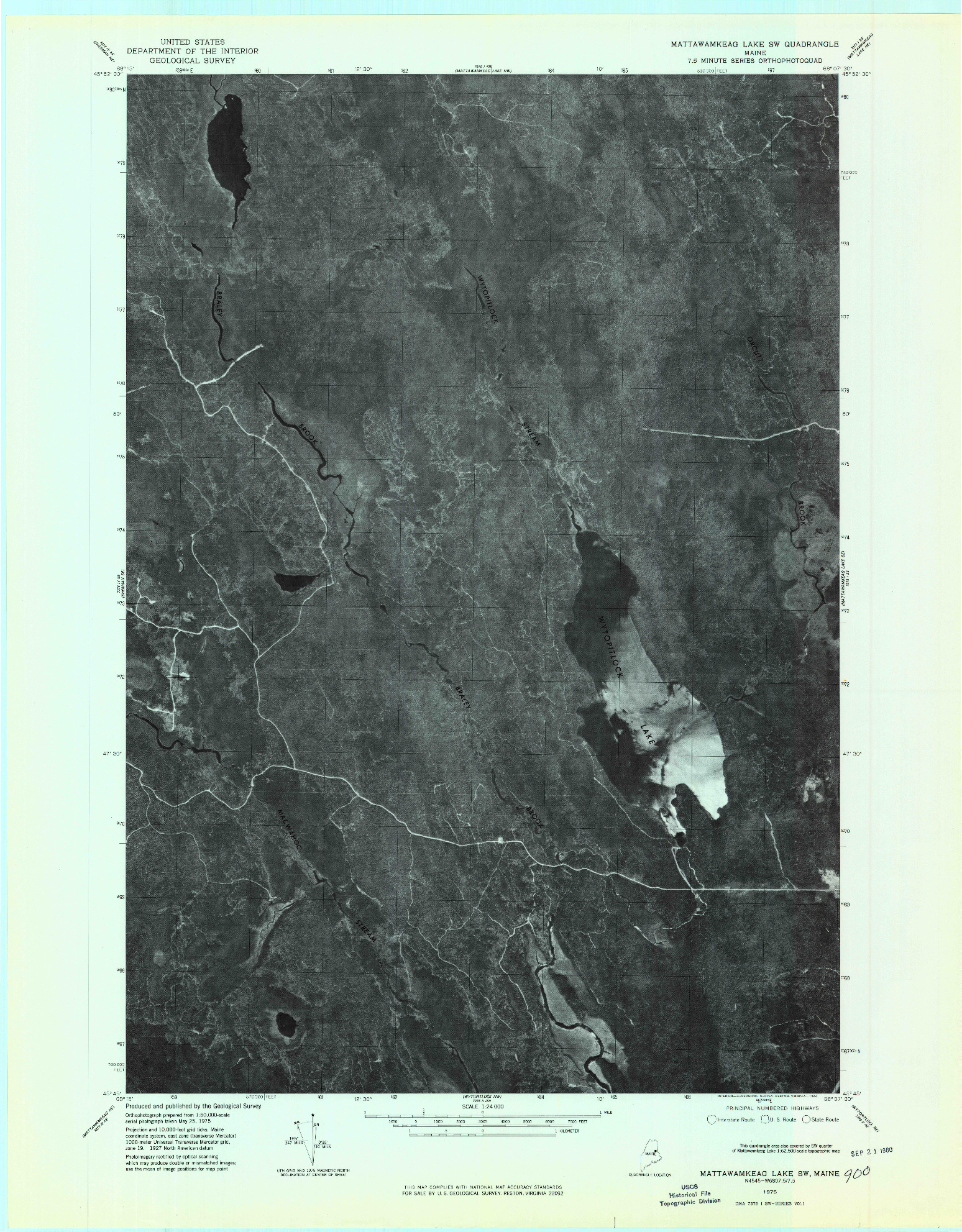 USGS 1:24000-SCALE QUADRANGLE FOR MATTAWAMKEAG LAKE SW, ME 1975