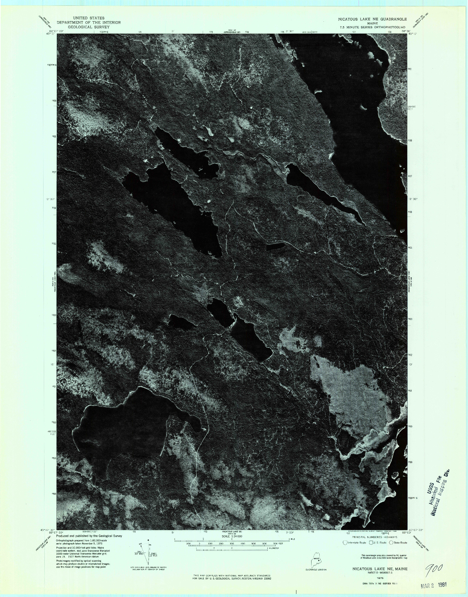 USGS 1:24000-SCALE QUADRANGLE FOR NICATOUS LAKE NE, ME 1975