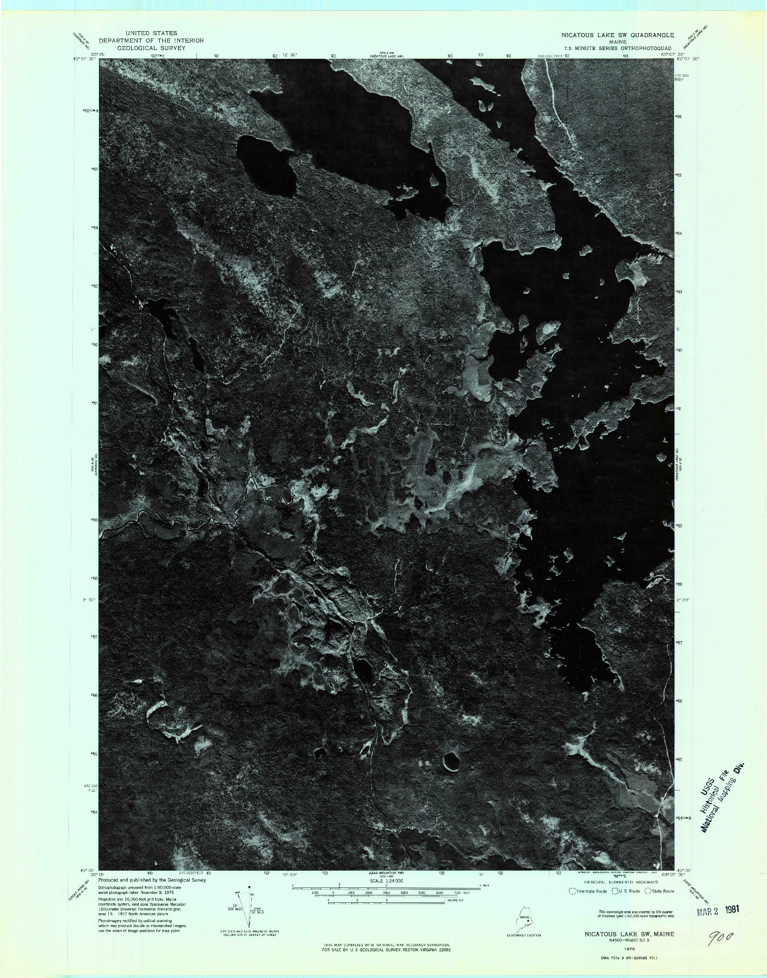 USGS 1:24000-SCALE QUADRANGLE FOR NICATOUS LAKE SW, ME 1975