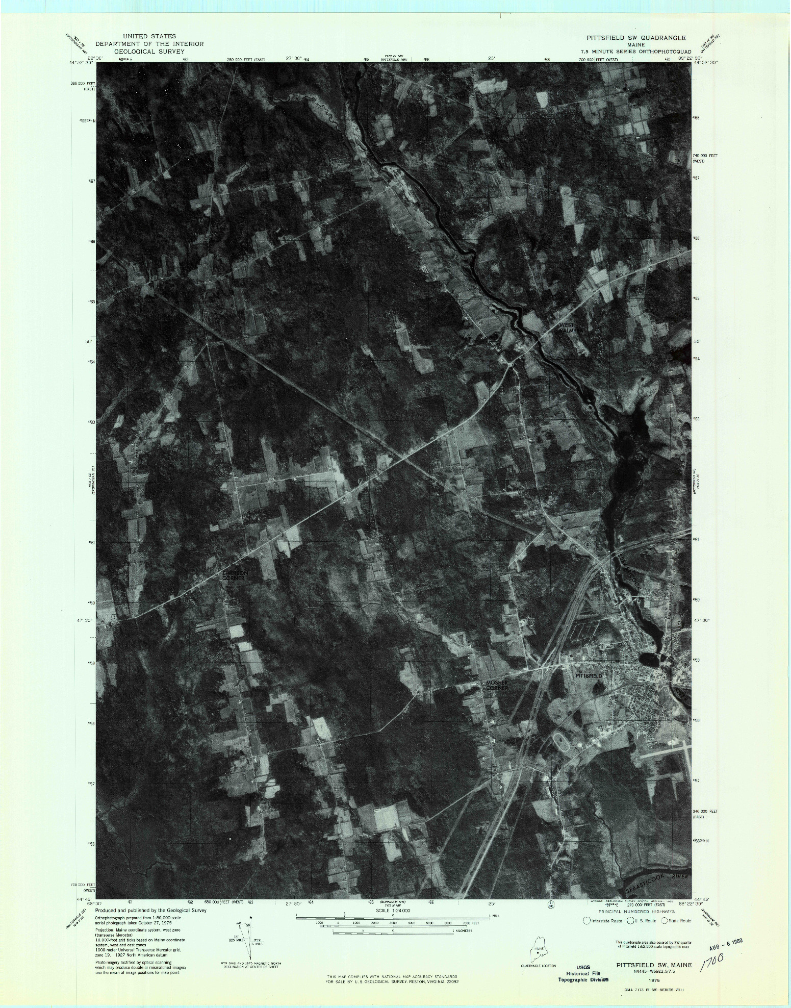 USGS 1:24000-SCALE QUADRANGLE FOR PITTSFIELD SW, ME 1975
