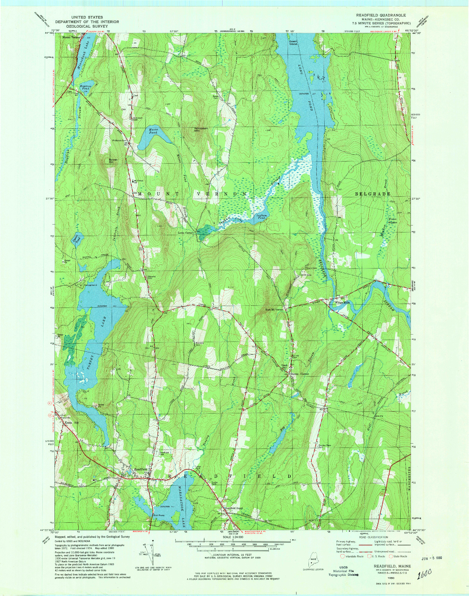 USGS 1:24000-SCALE QUADRANGLE FOR READFIELD, ME 1980