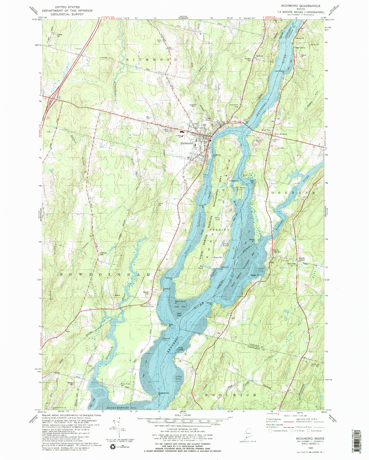 USGS 1:24000-SCALE QUADRANGLE FOR RICHMOND, ME 1980