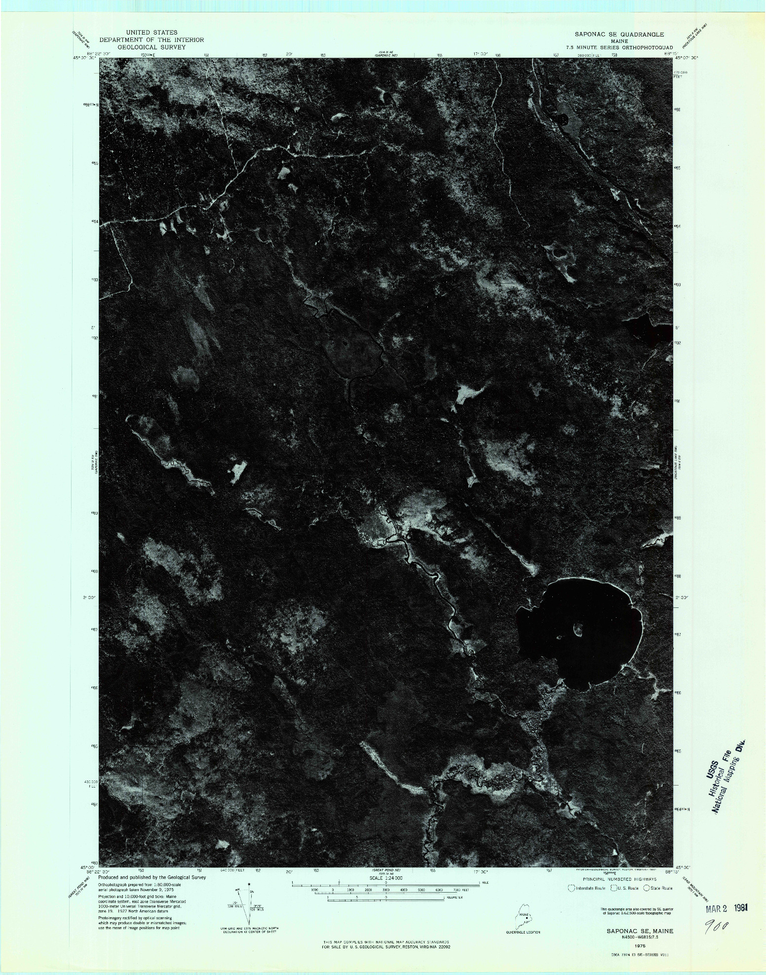 USGS 1:24000-SCALE QUADRANGLE FOR SAPONAC SE, ME 1975