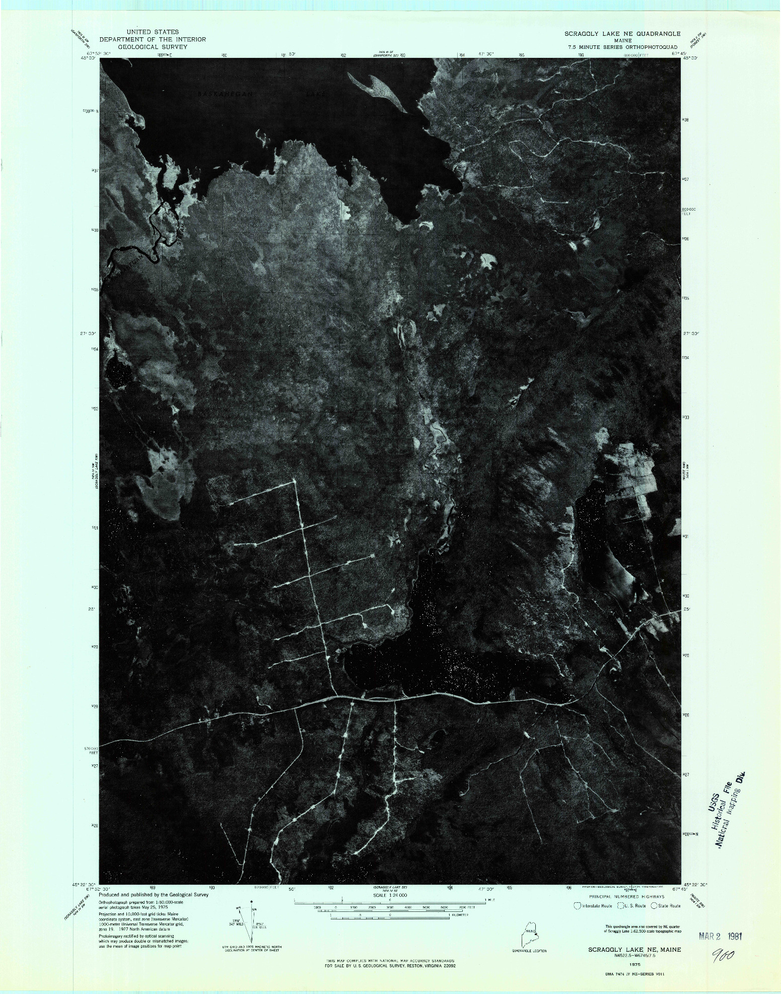 USGS 1:24000-SCALE QUADRANGLE FOR SCRAGGLY LAKE NE, ME 1975