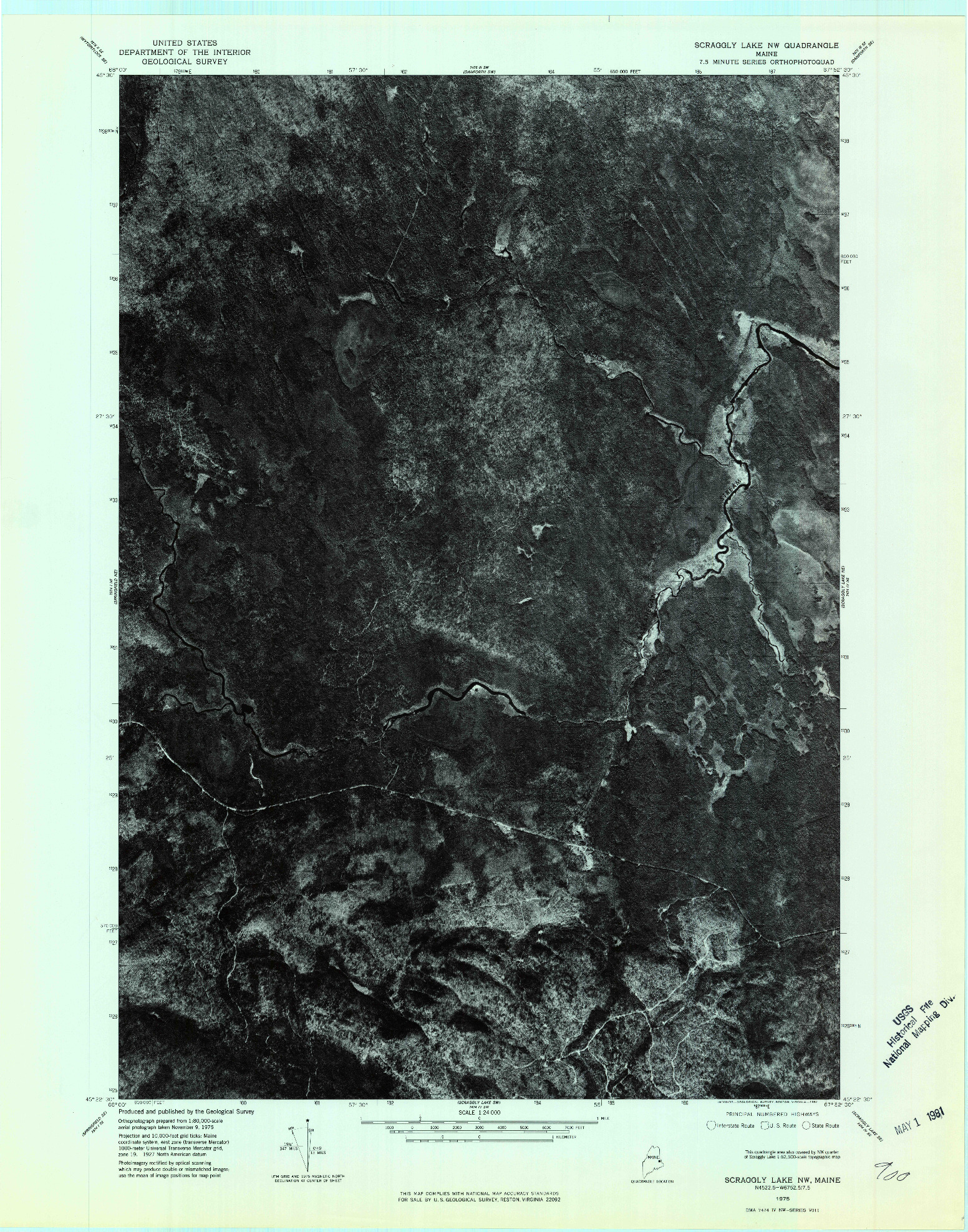 USGS 1:24000-SCALE QUADRANGLE FOR SCRAGGLY LAKE NW, ME 1975