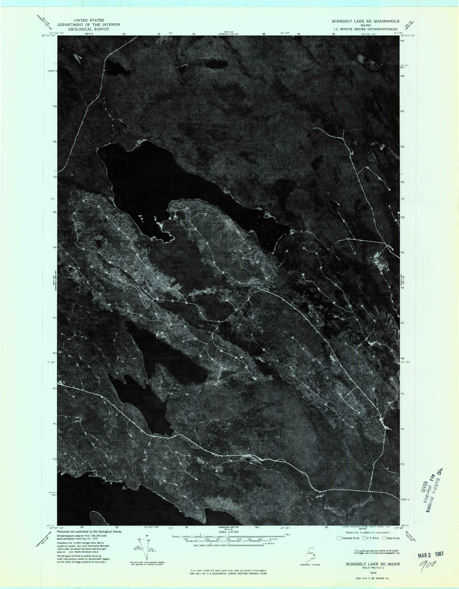 USGS 1:24000-SCALE QUADRANGLE FOR SCRAGGLY LAKE SE, ME 1975