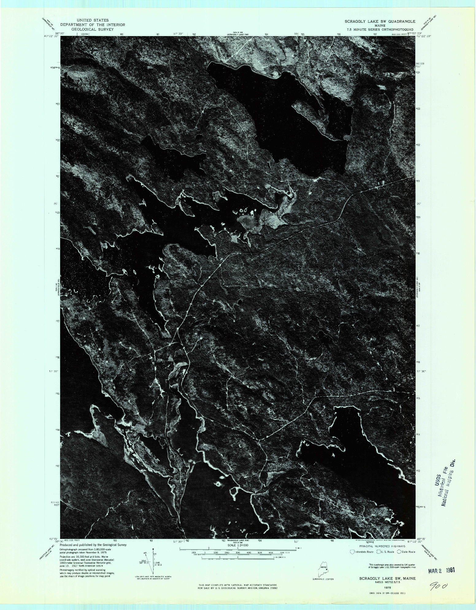 USGS 1:24000-SCALE QUADRANGLE FOR SCRAGGLY LAKE SW, ME 1975