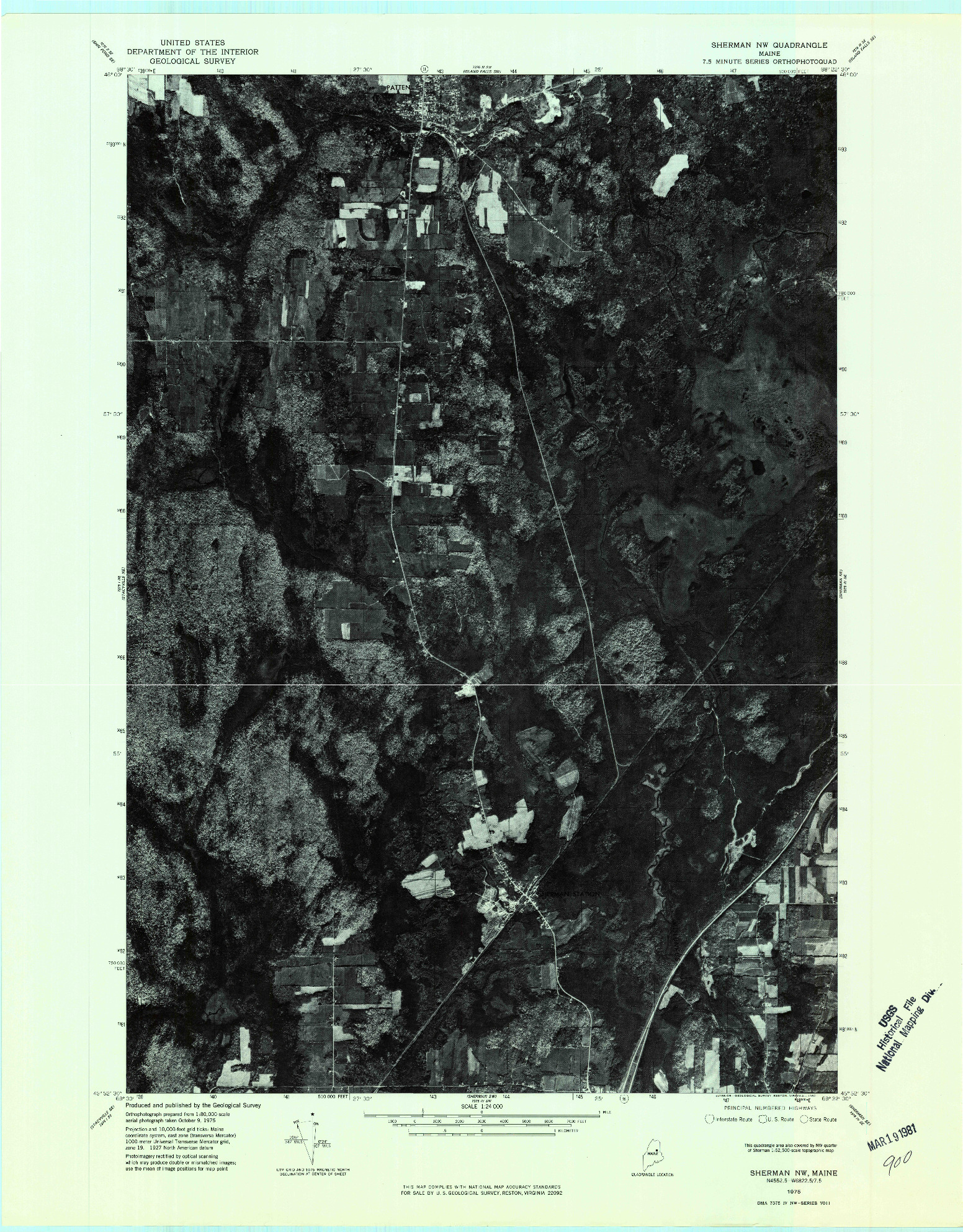 USGS 1:24000-SCALE QUADRANGLE FOR SHERMAN NW, ME 1975