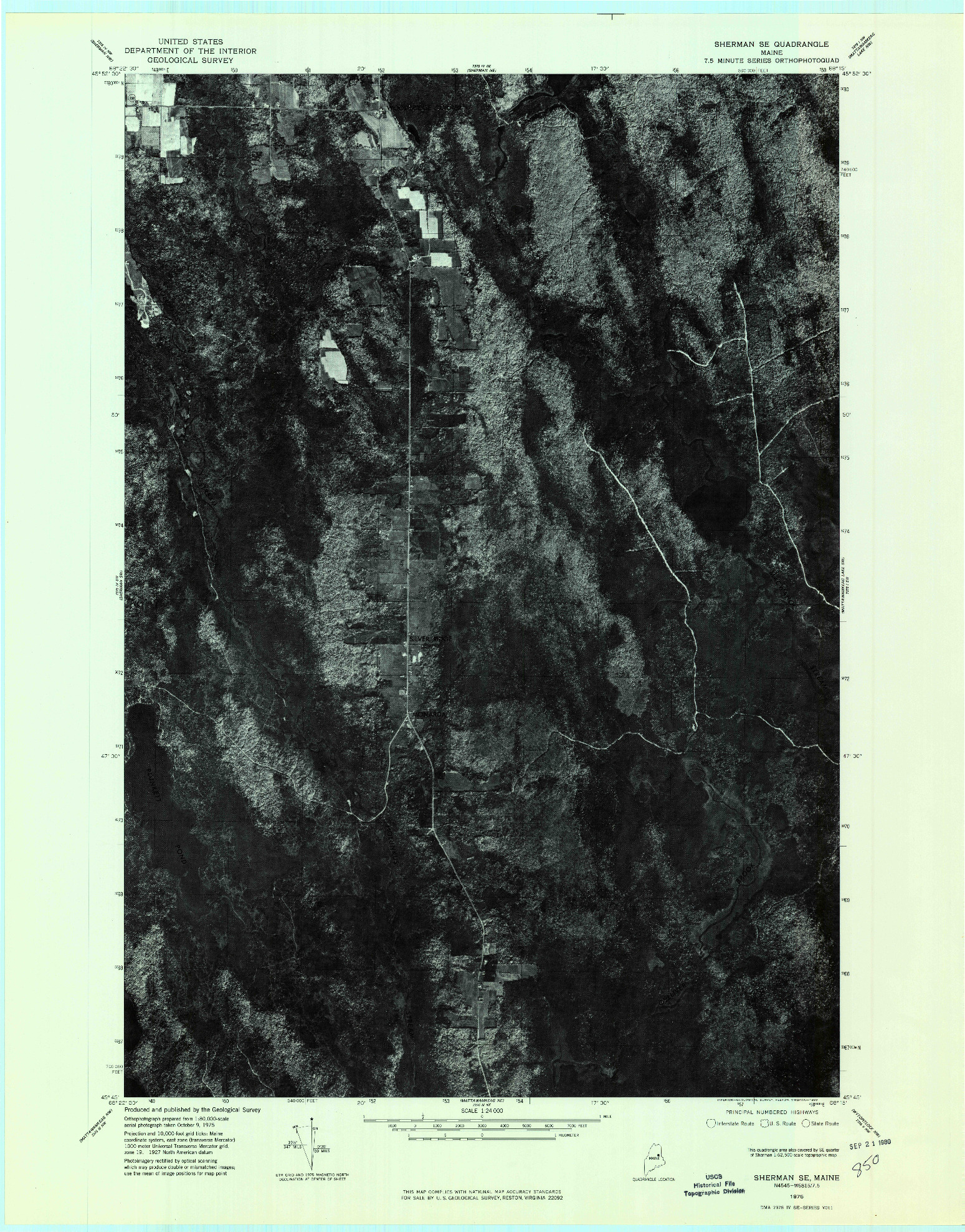 USGS 1:24000-SCALE QUADRANGLE FOR SHERMAN SE, ME 1975