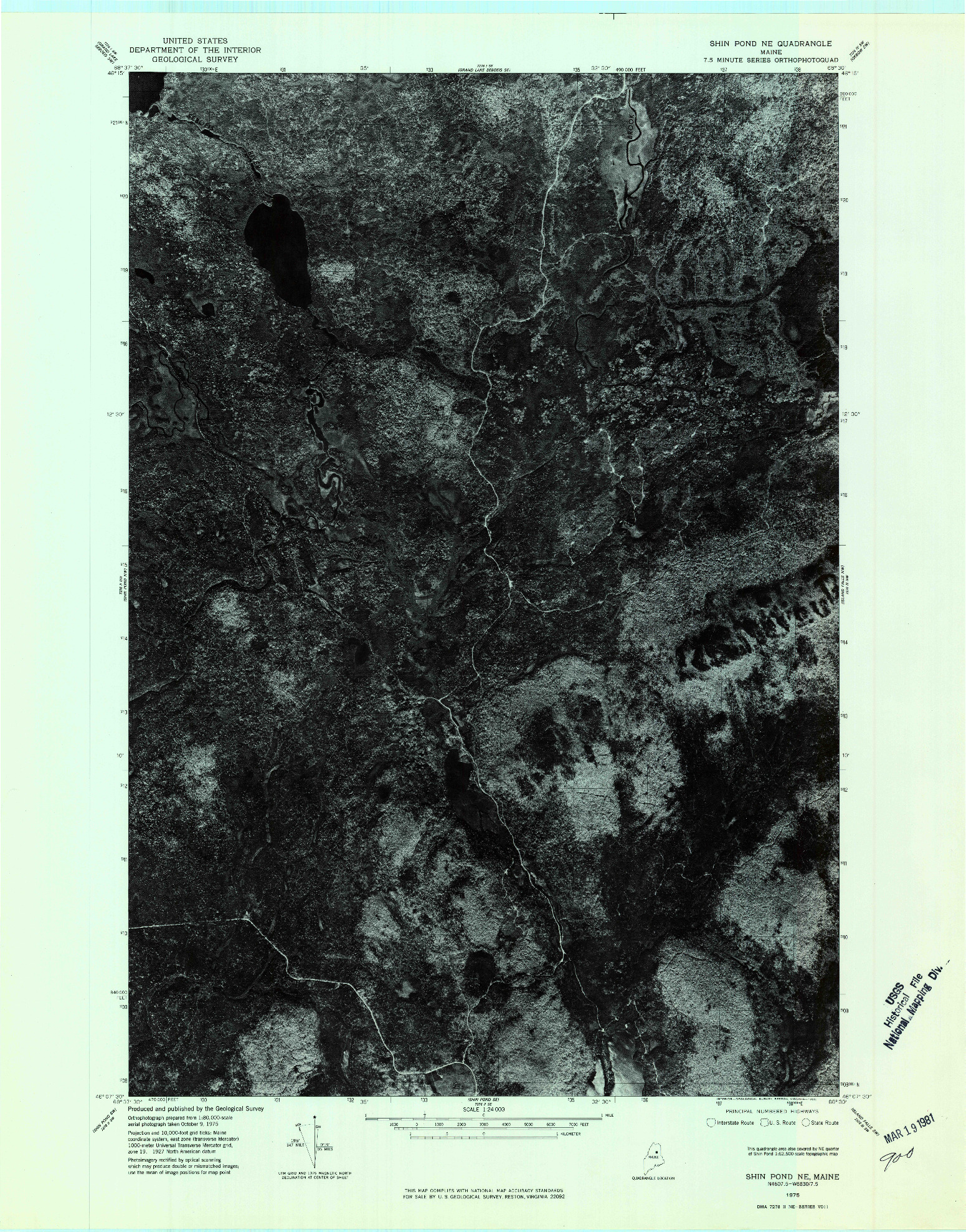USGS 1:24000-SCALE QUADRANGLE FOR SHIN POND NE, ME 1975
