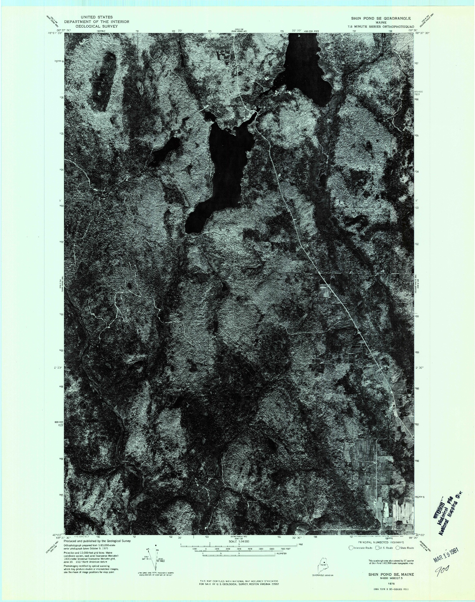 USGS 1:24000-SCALE QUADRANGLE FOR SHIN POND SE, ME 1975