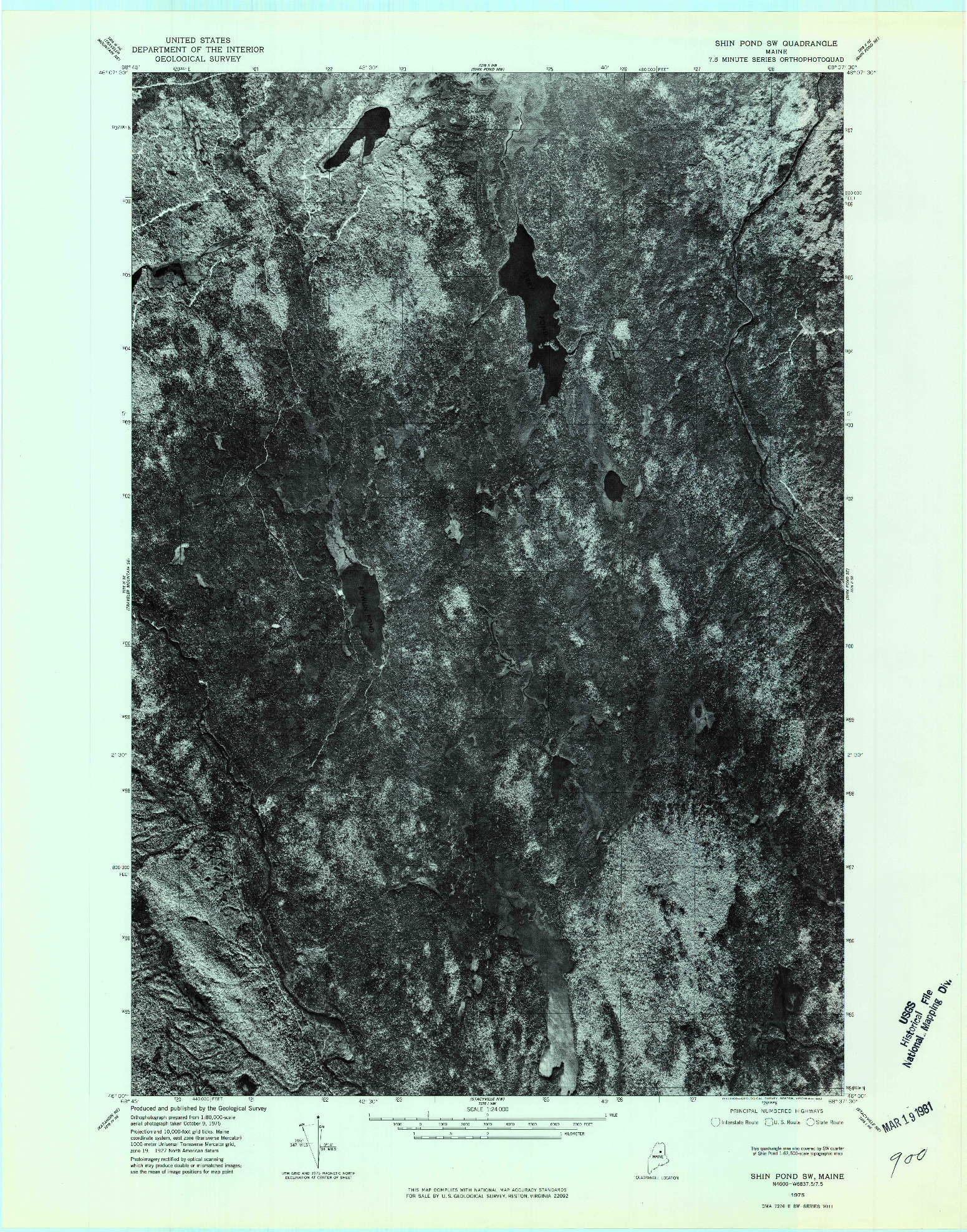 USGS 1:24000-SCALE QUADRANGLE FOR SHIN POND SW, ME 1975