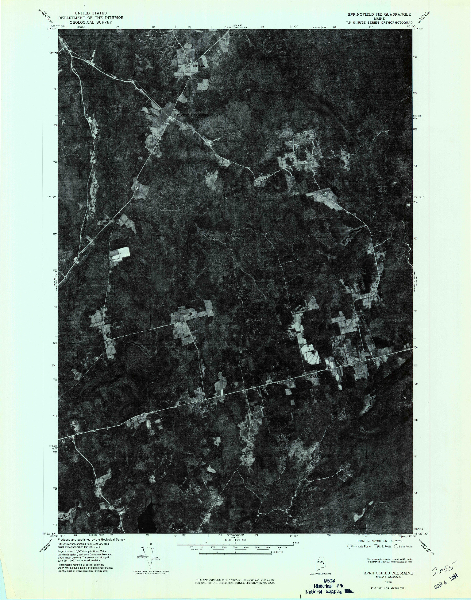 USGS 1:24000-SCALE QUADRANGLE FOR SPRINGFIELD NE, ME 1975