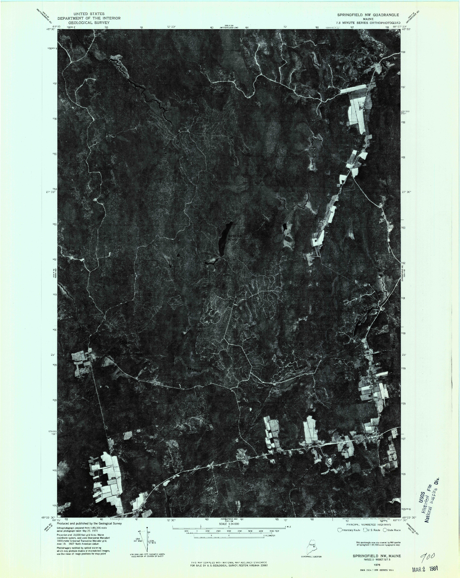 USGS 1:24000-SCALE QUADRANGLE FOR SPRINGFIELD NW, ME 1975