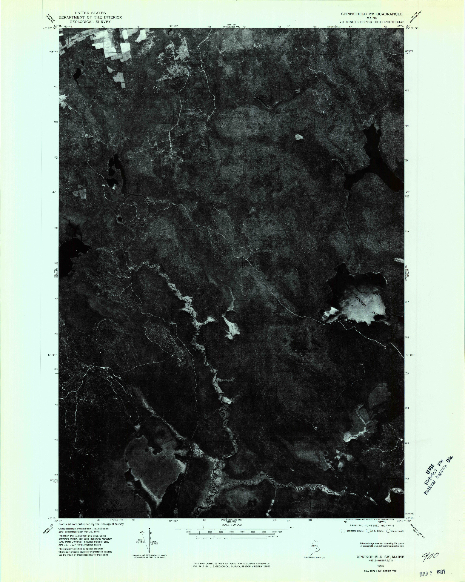 USGS 1:24000-SCALE QUADRANGLE FOR SPRINGFIELD SW, ME 1975
