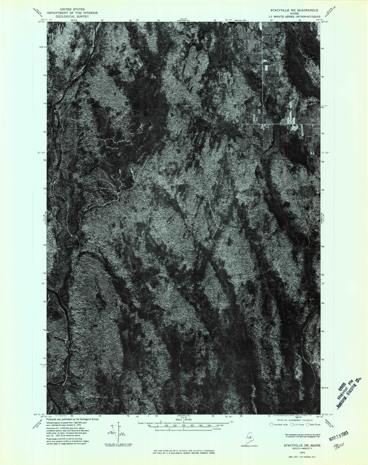 USGS 1:24000-SCALE QUADRANGLE FOR STACYVILLE NE, ME 1975