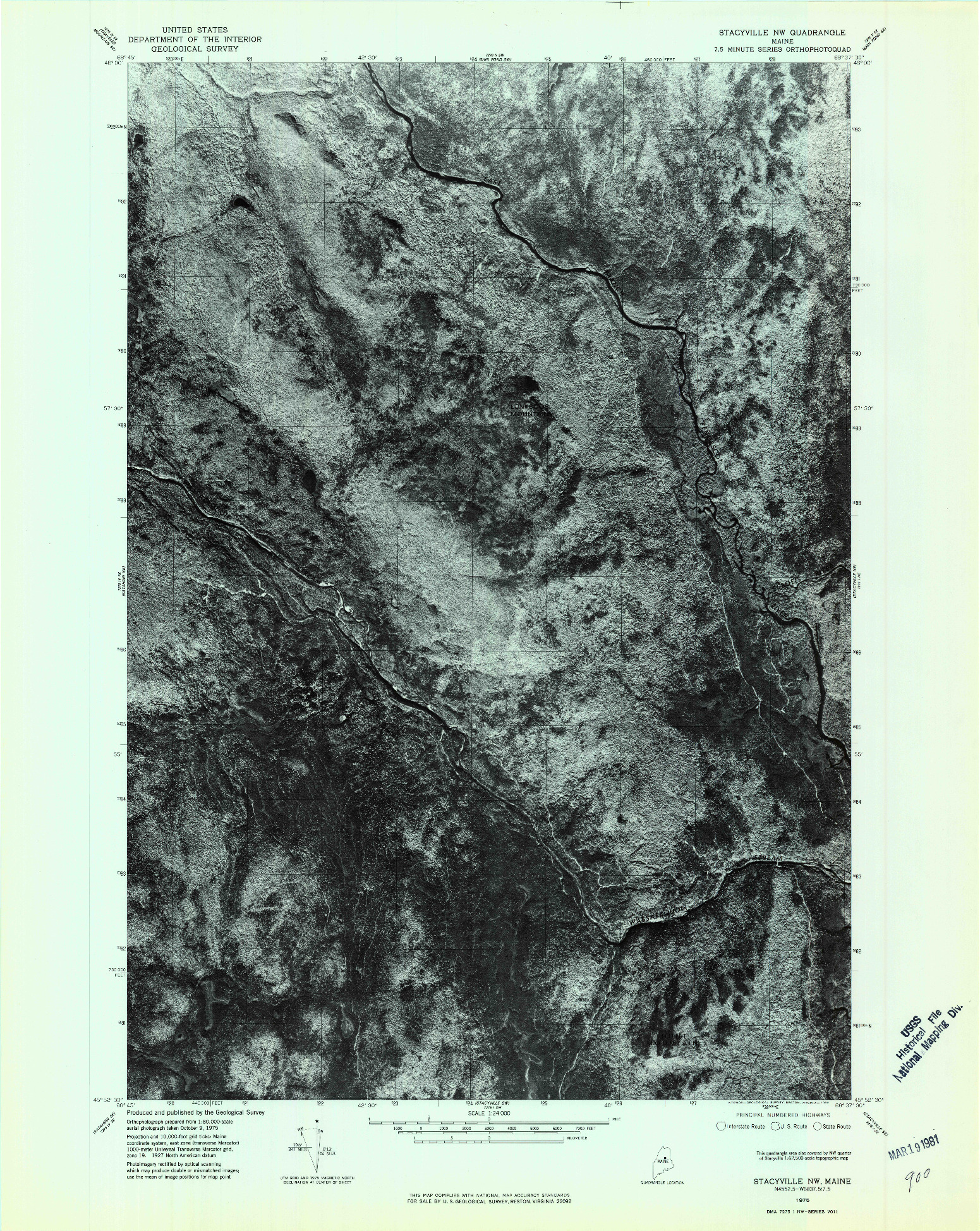USGS 1:24000-SCALE QUADRANGLE FOR STACYVILLE NW, ME 1975
