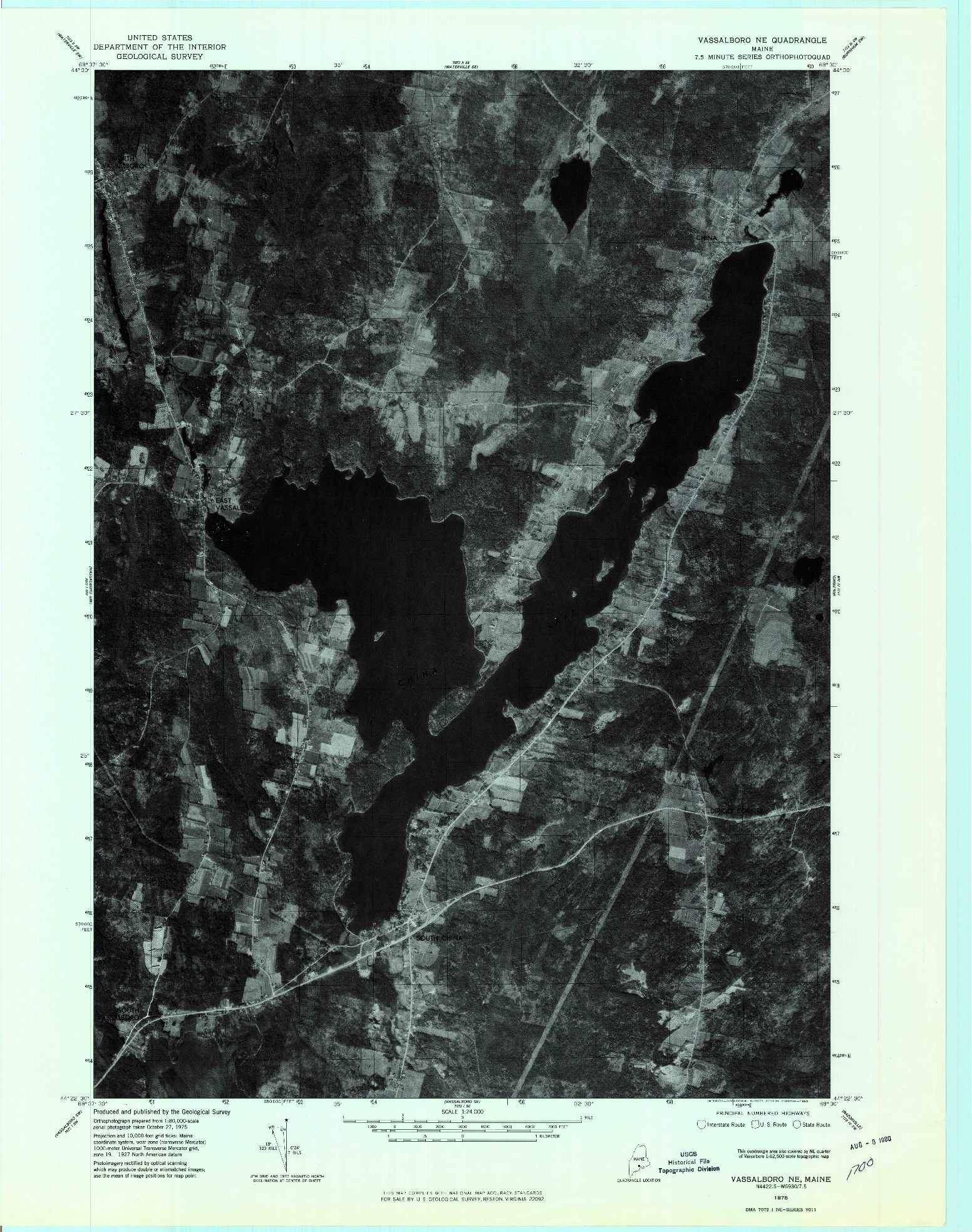 USGS 1:24000-SCALE QUADRANGLE FOR VASSALBORO NE, ME 1975