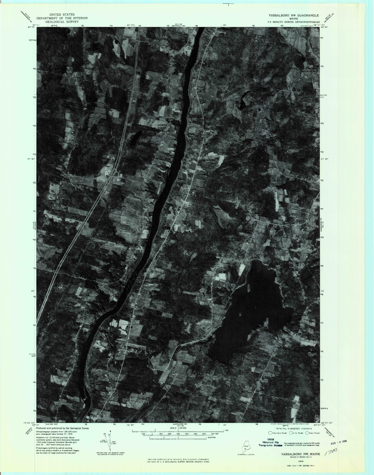 USGS 1:24000-SCALE QUADRANGLE FOR VASSALBORO NW, ME 1975