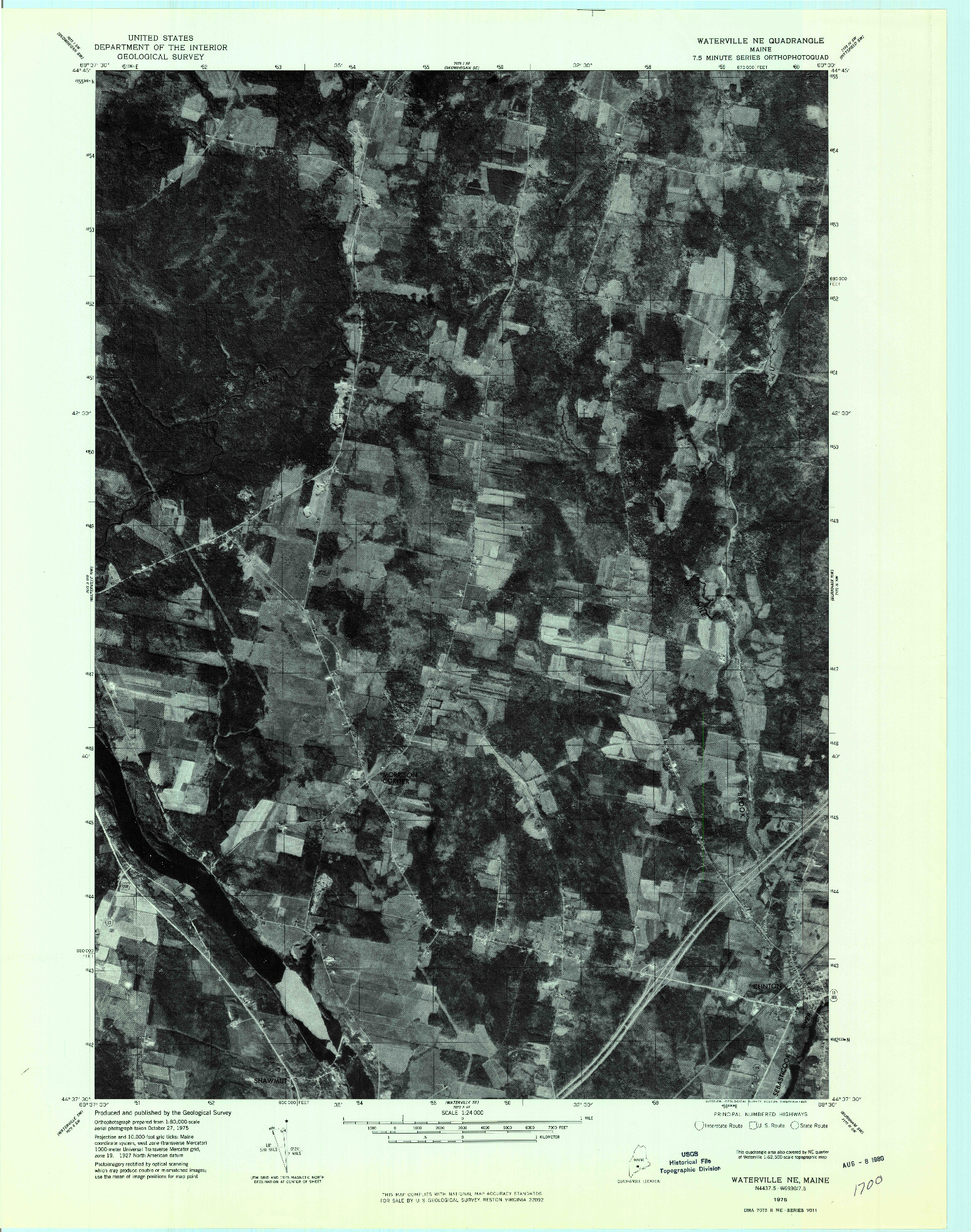 USGS 1:24000-SCALE QUADRANGLE FOR WATERVILLE NE, ME 1975