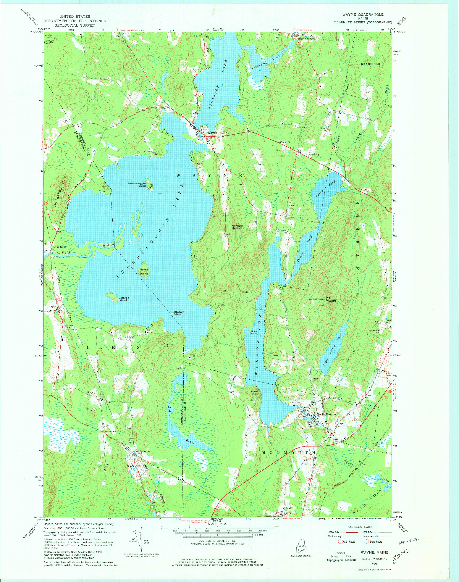 USGS 1:24000-SCALE QUADRANGLE FOR WAYNE, ME 1966