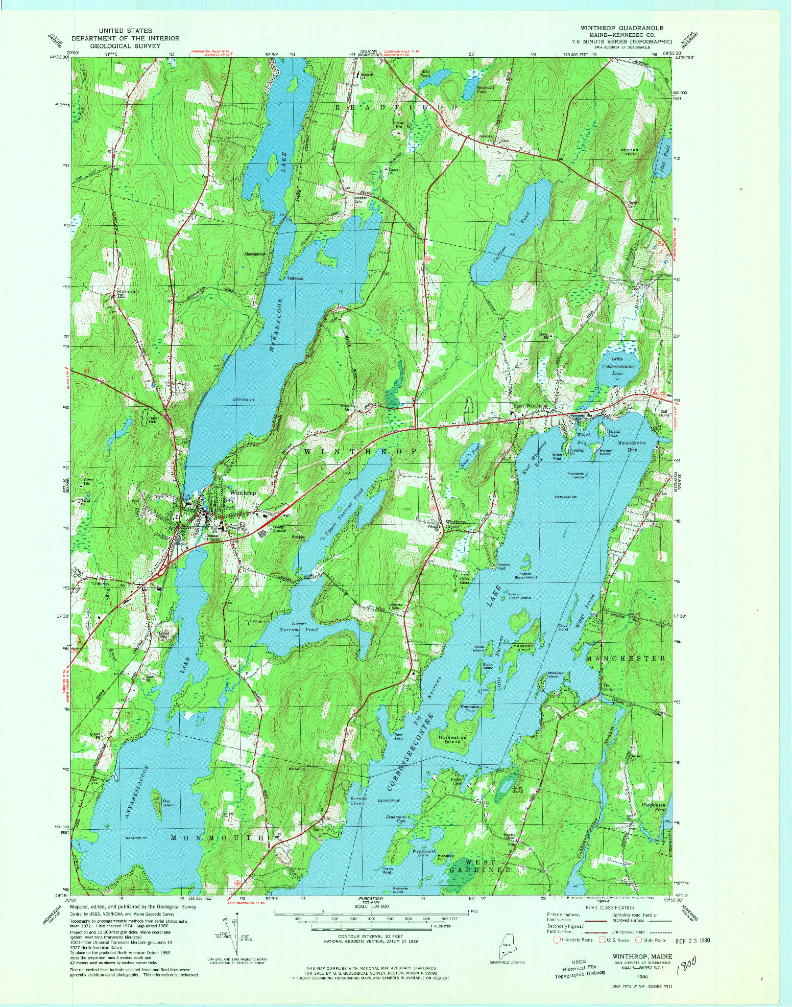 USGS 1:24000-SCALE QUADRANGLE FOR WINTHROP, ME 1980