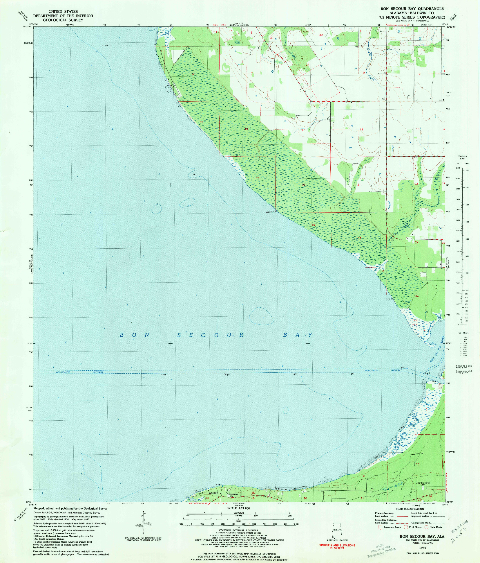 USGS 1:24000-SCALE QUADRANGLE FOR BON SECOUR BAY, AL 1980
