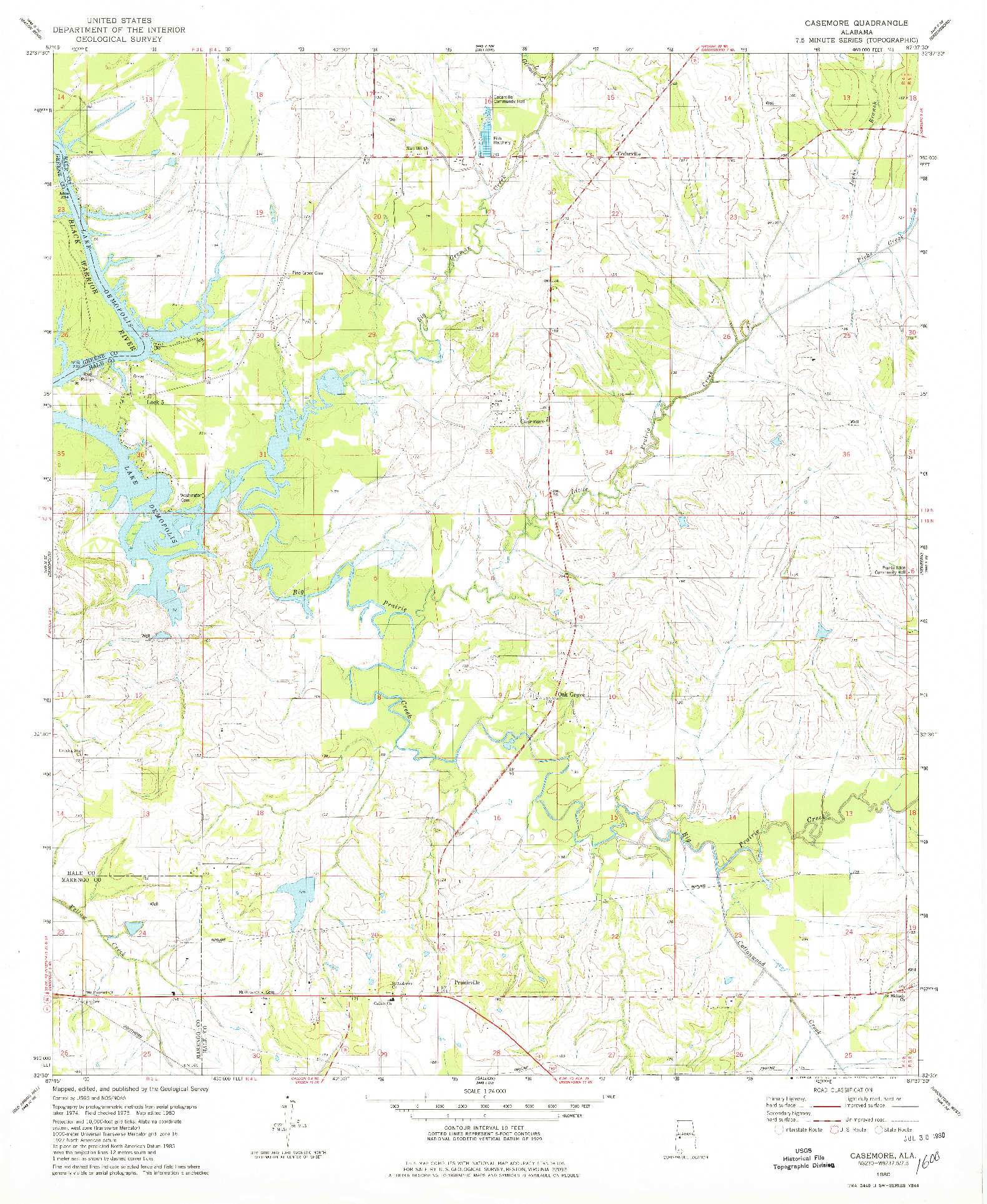 USGS 1:24000-SCALE QUADRANGLE FOR CASEMORE, AL 1980