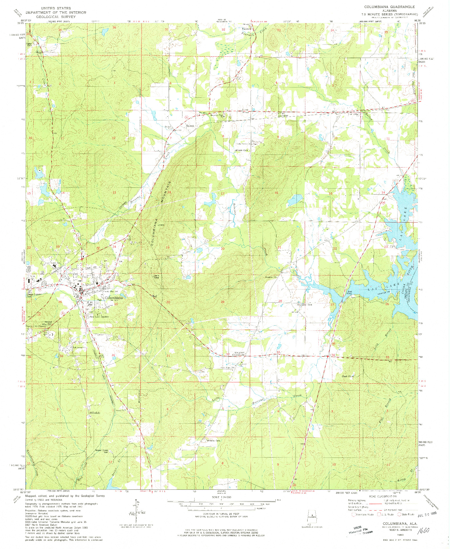 USGS 1:24000-SCALE QUADRANGLE FOR COLUMBIANA, AL 1980