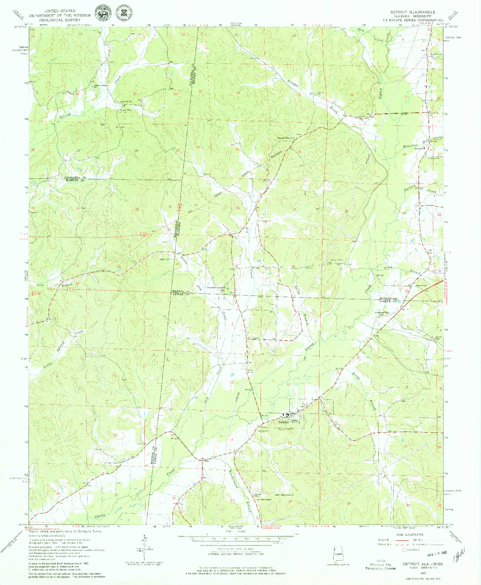 USGS 1:24000-SCALE QUADRANGLE FOR DETROIT, AL 1967