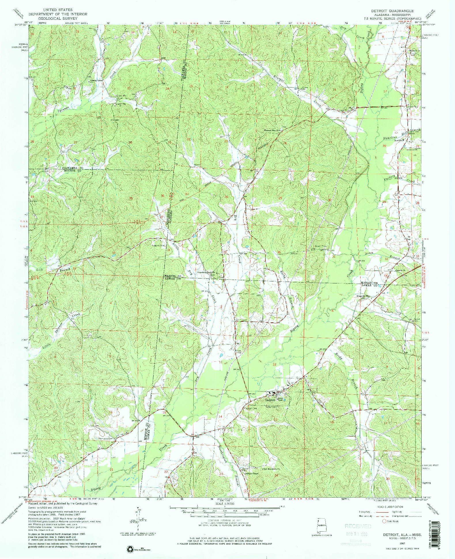 USGS 1:24000-SCALE QUADRANGLE FOR DETROIT, AL 1967