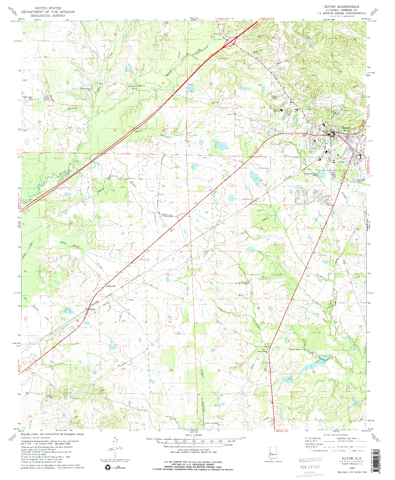 USGS 1:24000-SCALE QUADRANGLE FOR EUTAW, AL 1980