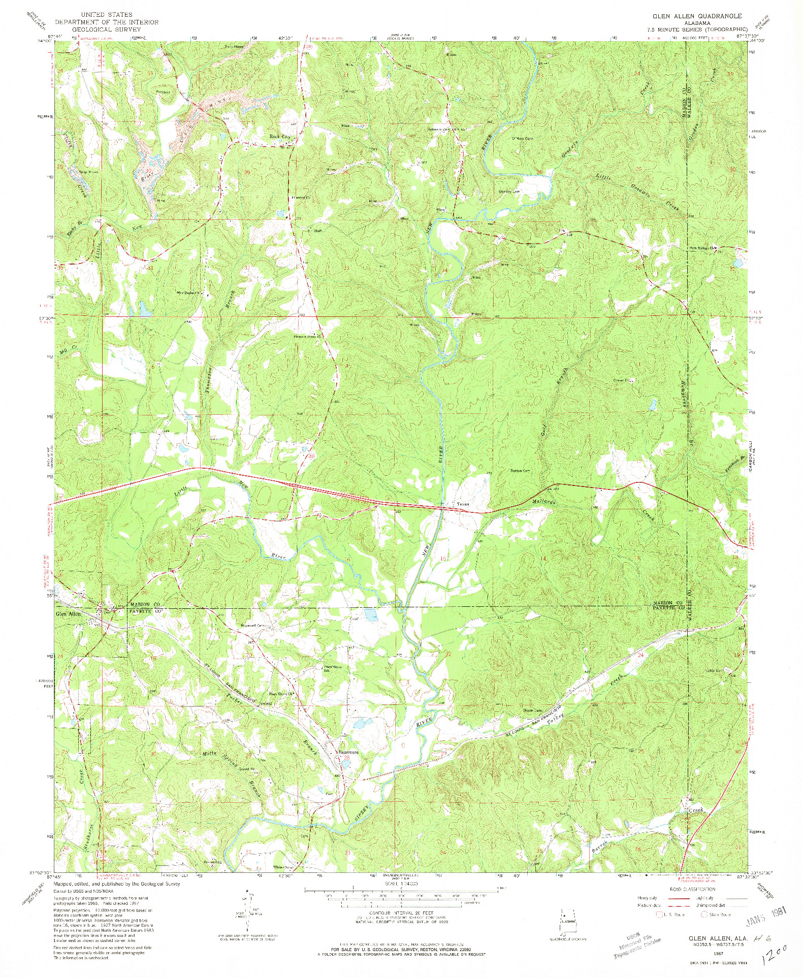 USGS 1:24000-SCALE QUADRANGLE FOR GLEN ALLEN, AL 1967