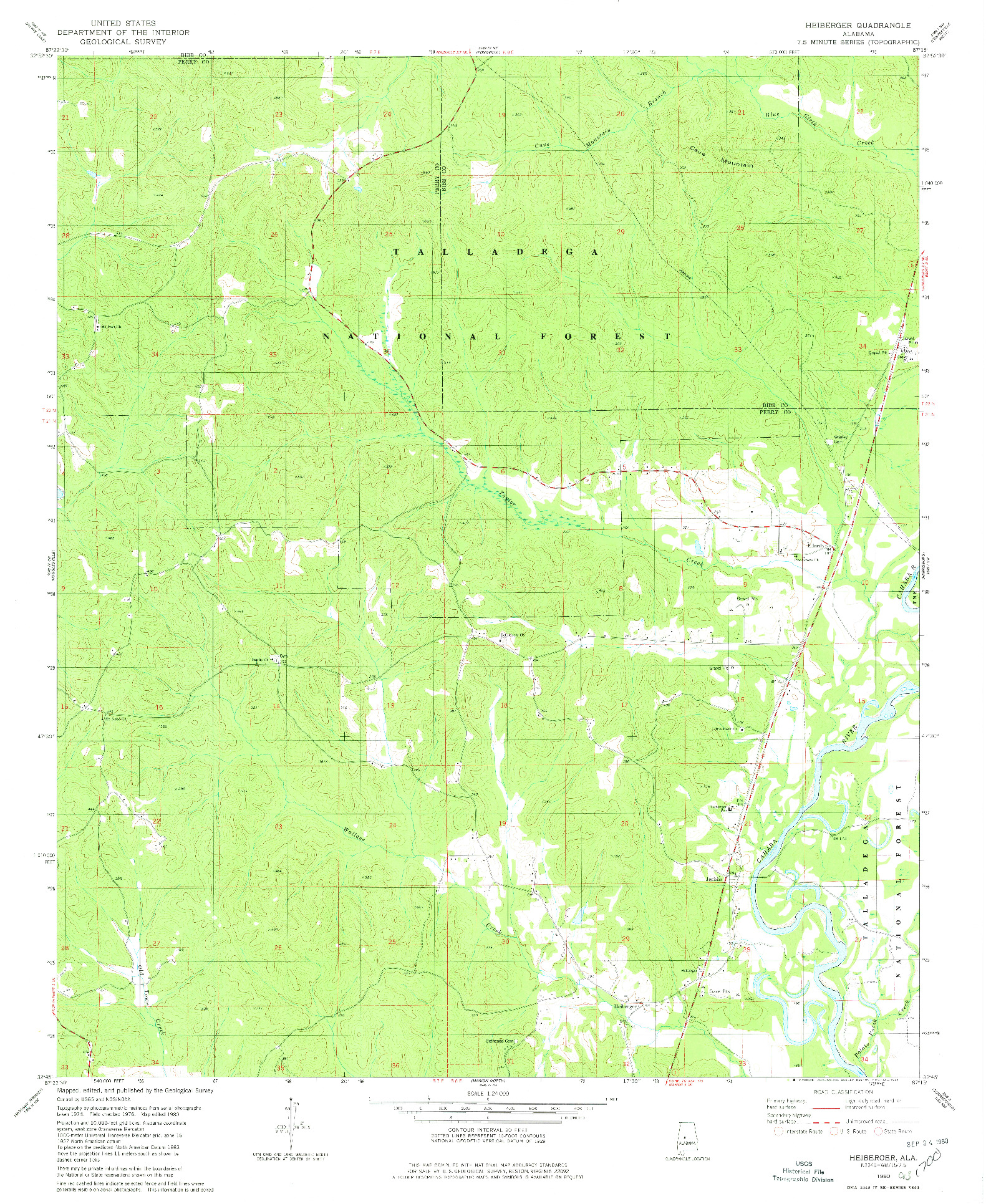 USGS 1:24000-SCALE QUADRANGLE FOR HEIBERGER, AL 1980