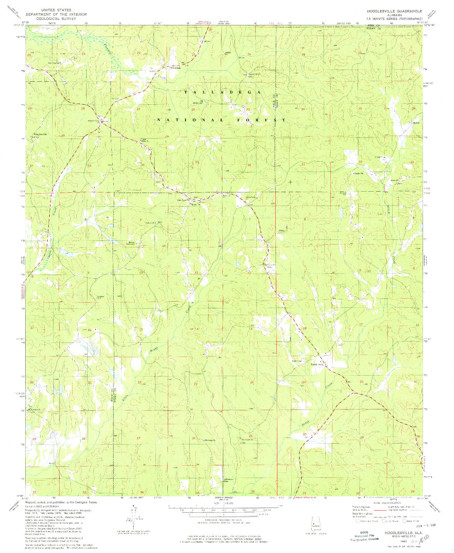 USGS 1:24000-SCALE QUADRANGLE FOR HOGGLESVILLE, AL 1980