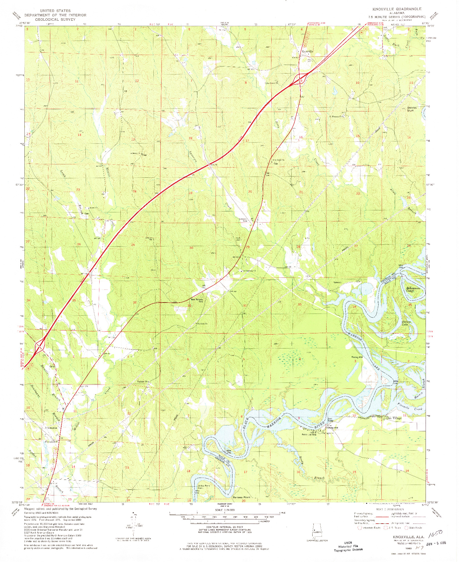 USGS 1:24000-SCALE QUADRANGLE FOR KNOXVILLE, AL 1980