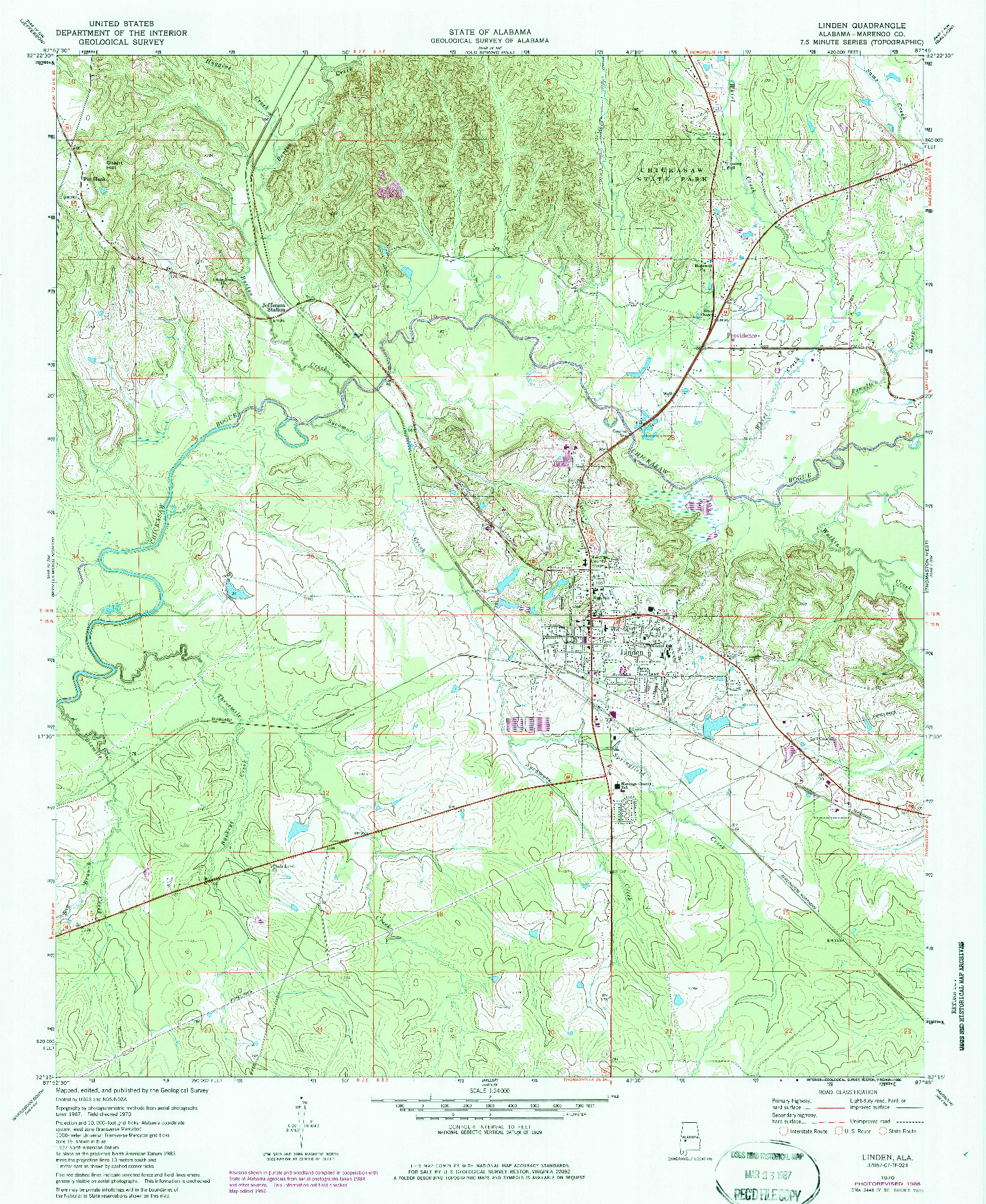 USGS 1:24000-SCALE QUADRANGLE FOR LINDEN, AL 1970