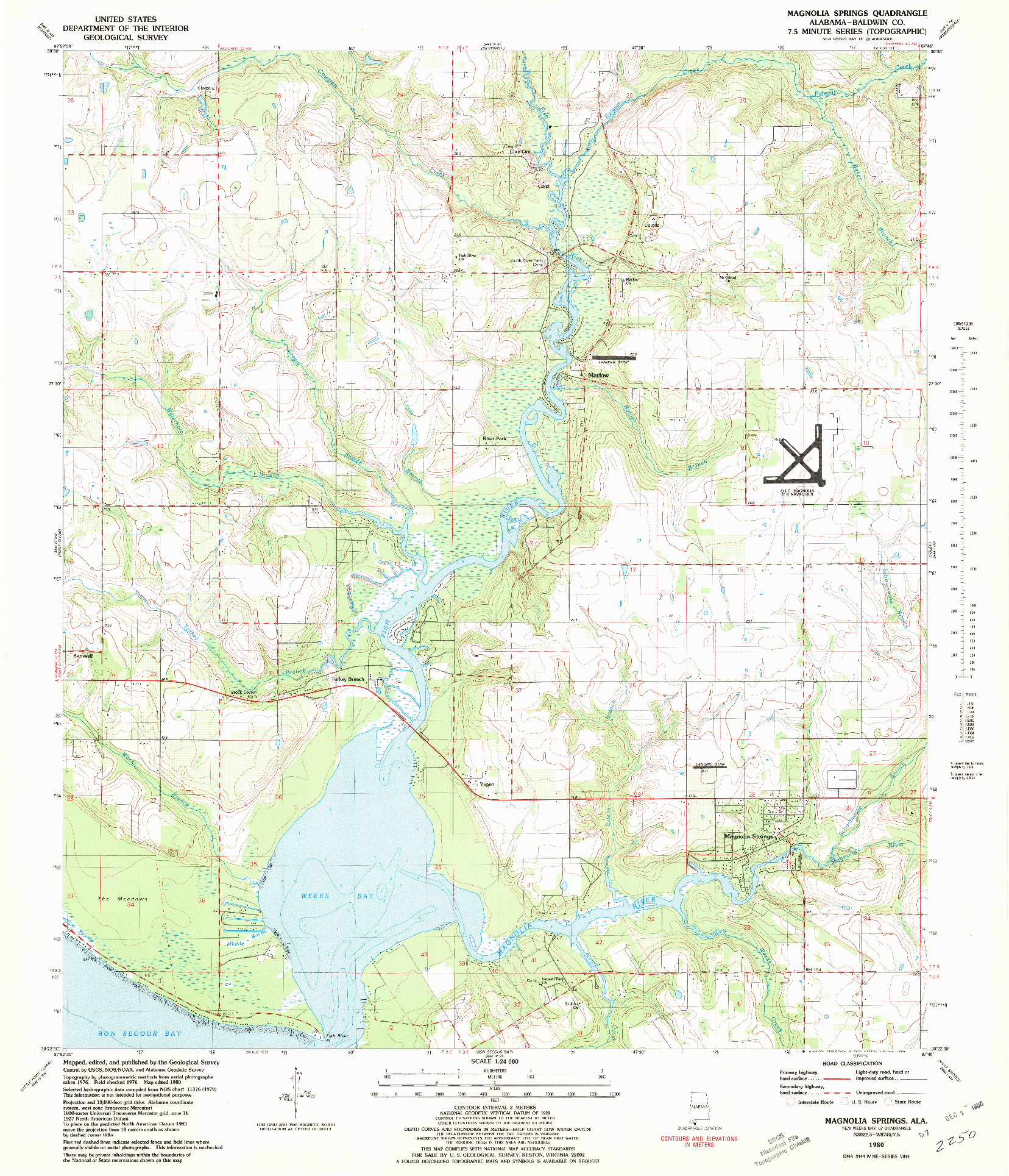 USGS 1:24000-SCALE QUADRANGLE FOR MAGNOLIA SPRINGS, AL 1980