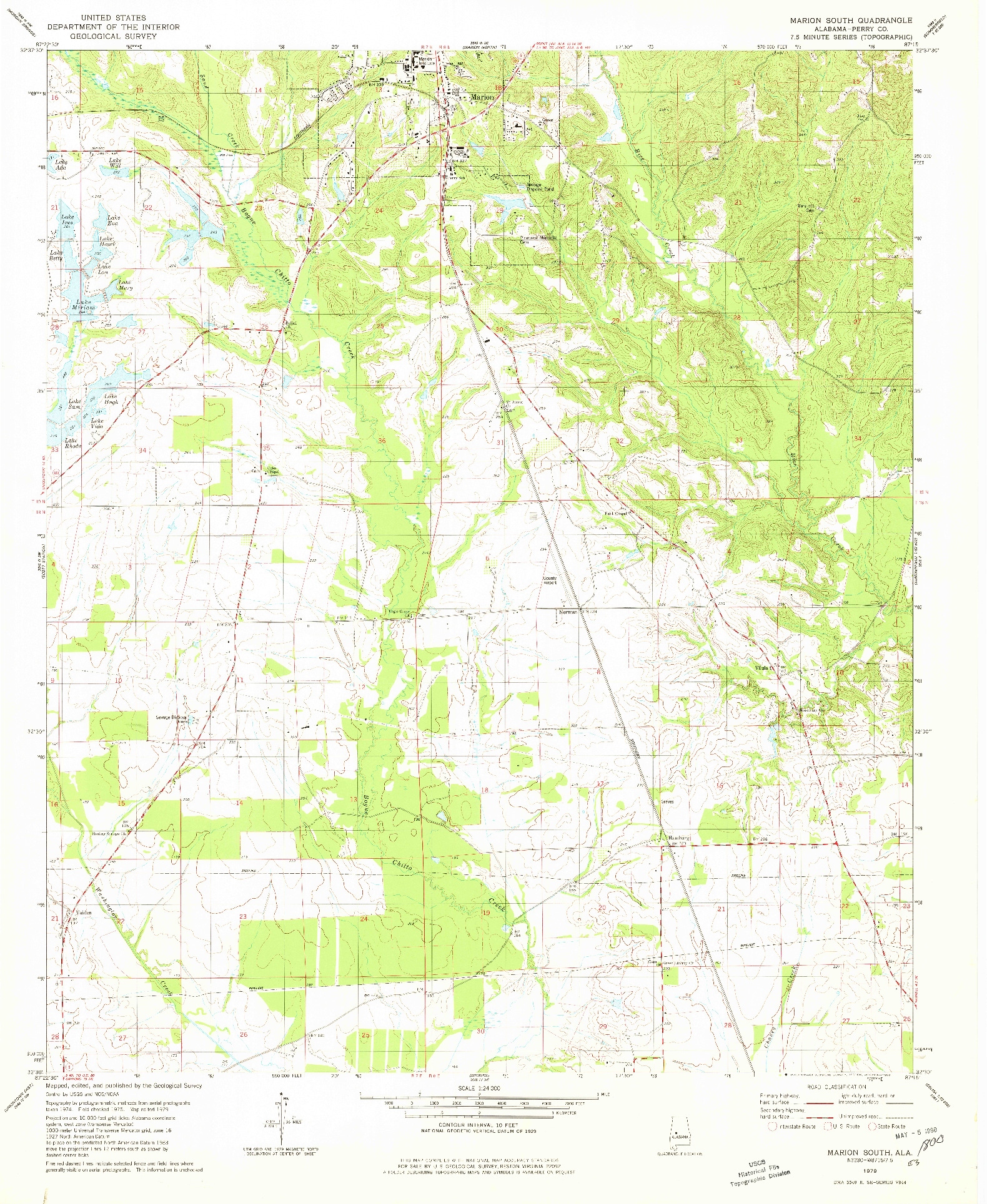 USGS 1:24000-SCALE QUADRANGLE FOR MARION SOUTH, AL 1979