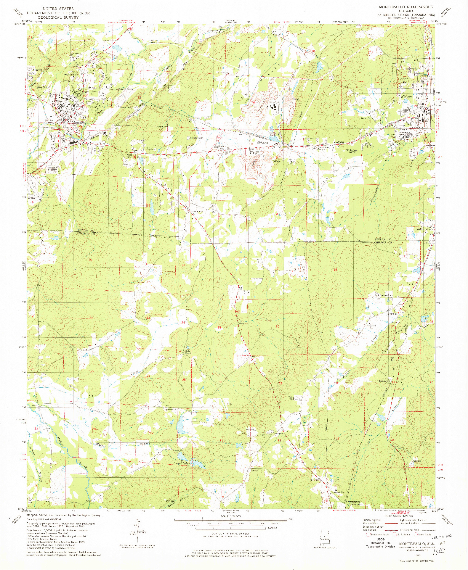 USGS 1:24000-SCALE QUADRANGLE FOR MONTEVALLO, AL 1980