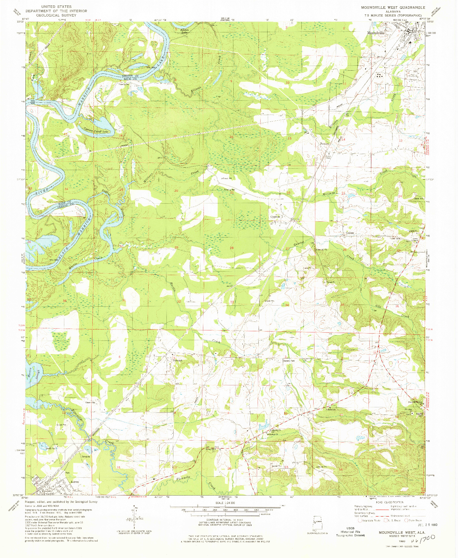 USGS 1:24000-SCALE QUADRANGLE FOR MOUNDVILLE WEST, AL 1980